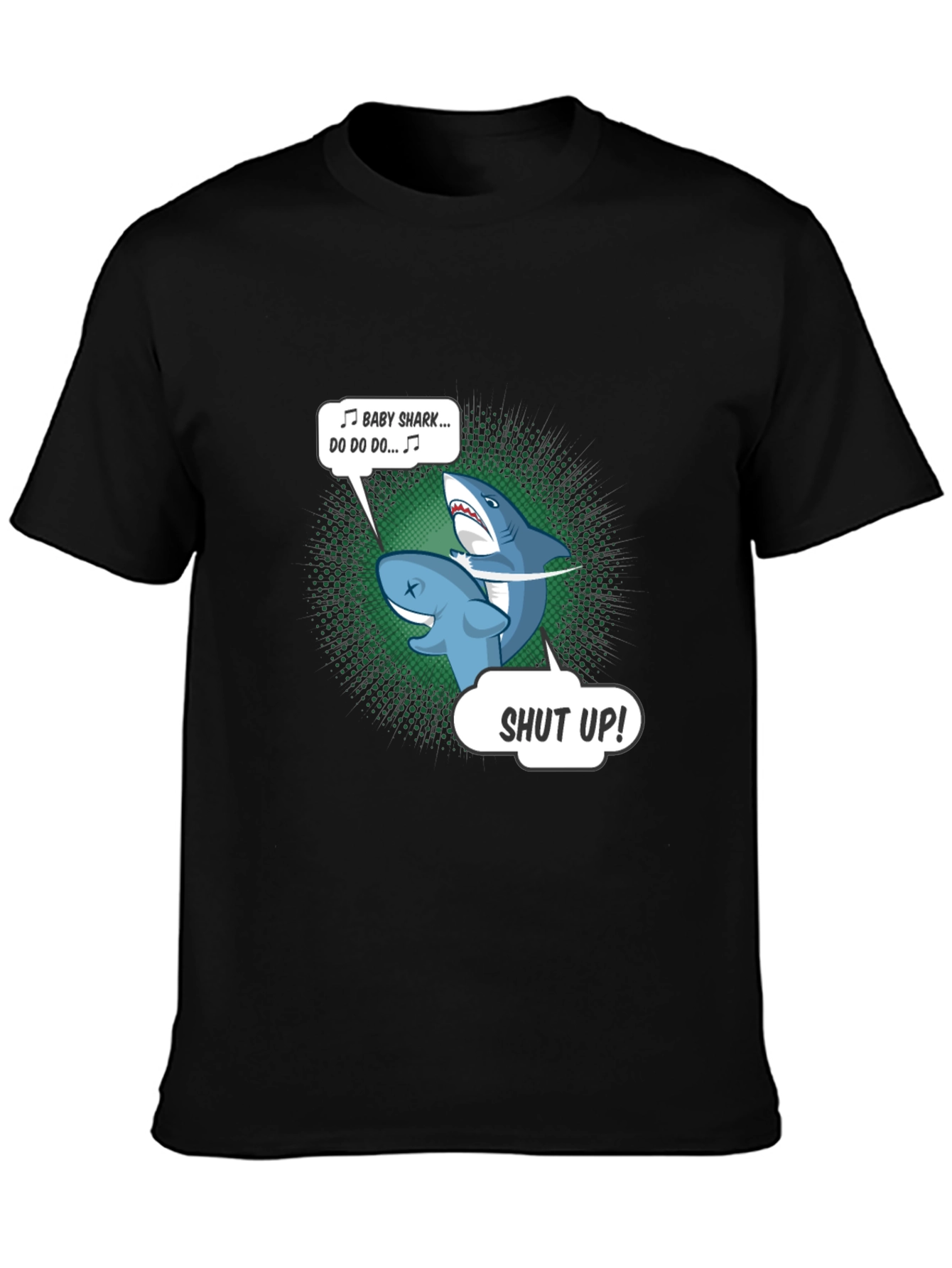 Black Baby Shark Shut Up Men's Black T-Shirt view 3