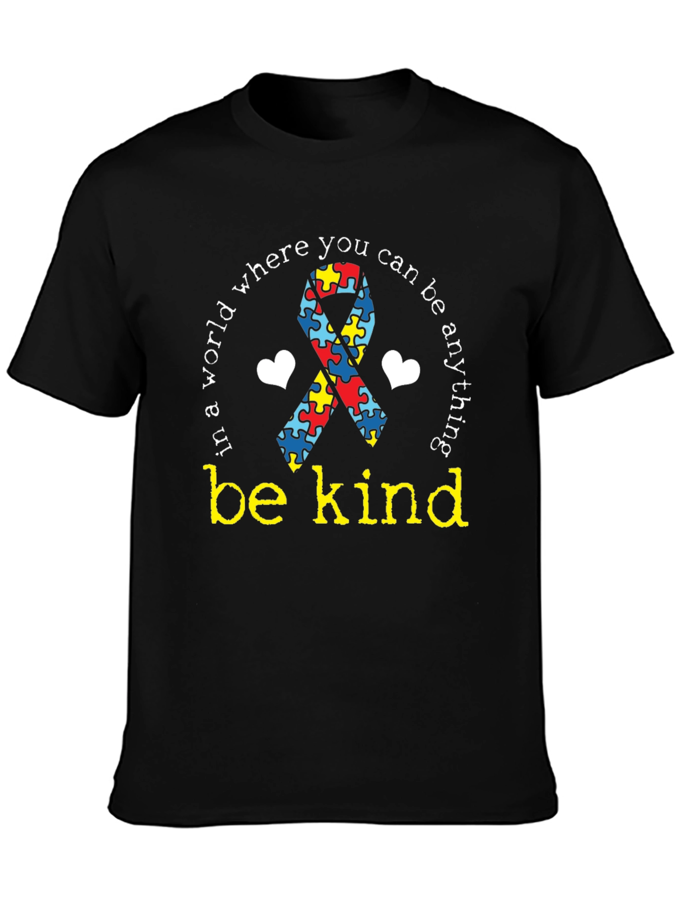 Black Autism Awareness T-Shirt: Be Kind Tee view 3
