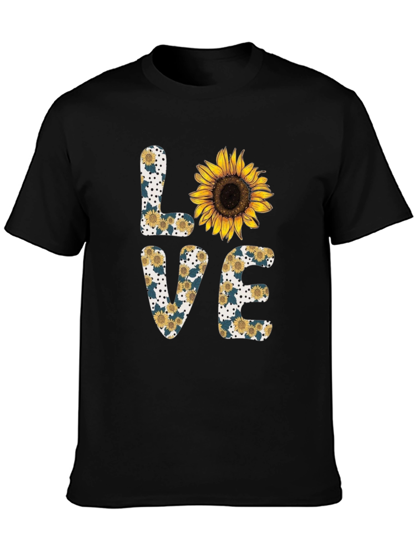 Black Sunflower Love Graphic Tee - Black Cotton Blend Shirt view 3