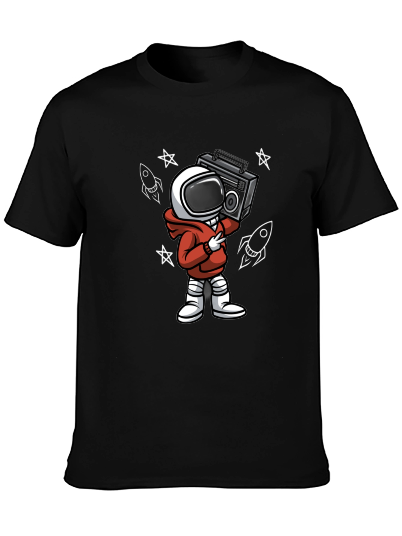 Black Astronaut Boombox Graphic Tee - Stylish Spaceman Design view 3