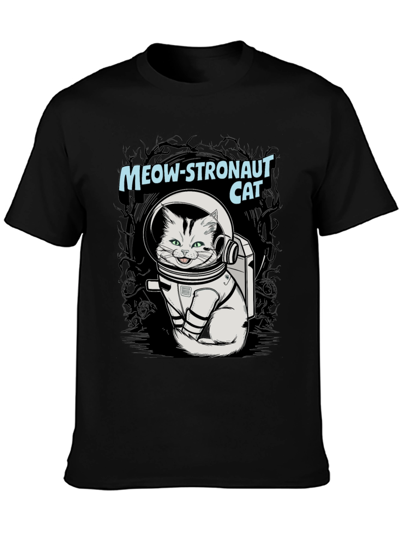 Black Meow-stronaut Cat Graphic T-Shirt - Space Adventure Tee view 3