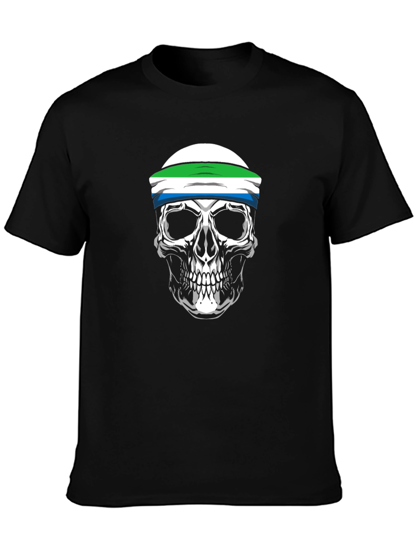 Black Sierra Leone Flag Skull T-Shirt view 3
