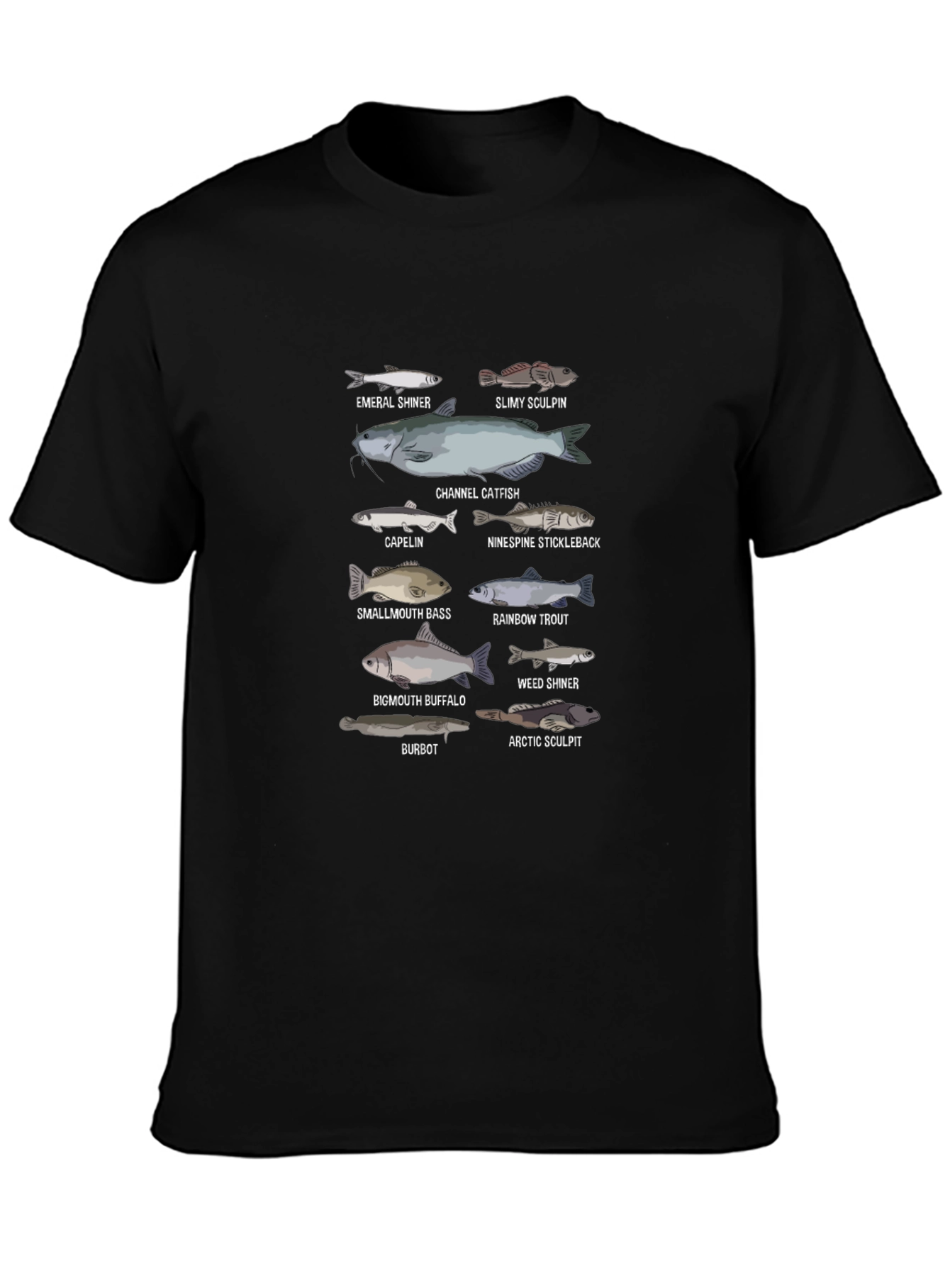 Black Fish Species Graphic Print Black T-Shirt view 3