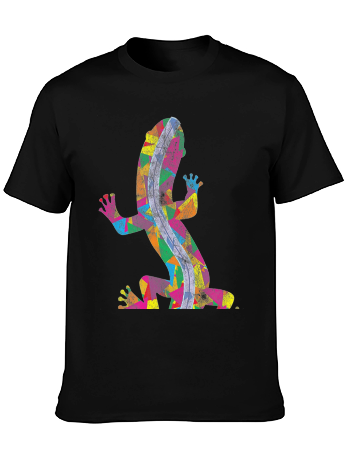 Black Colorful Gecko Print Black T-Shirt view 3