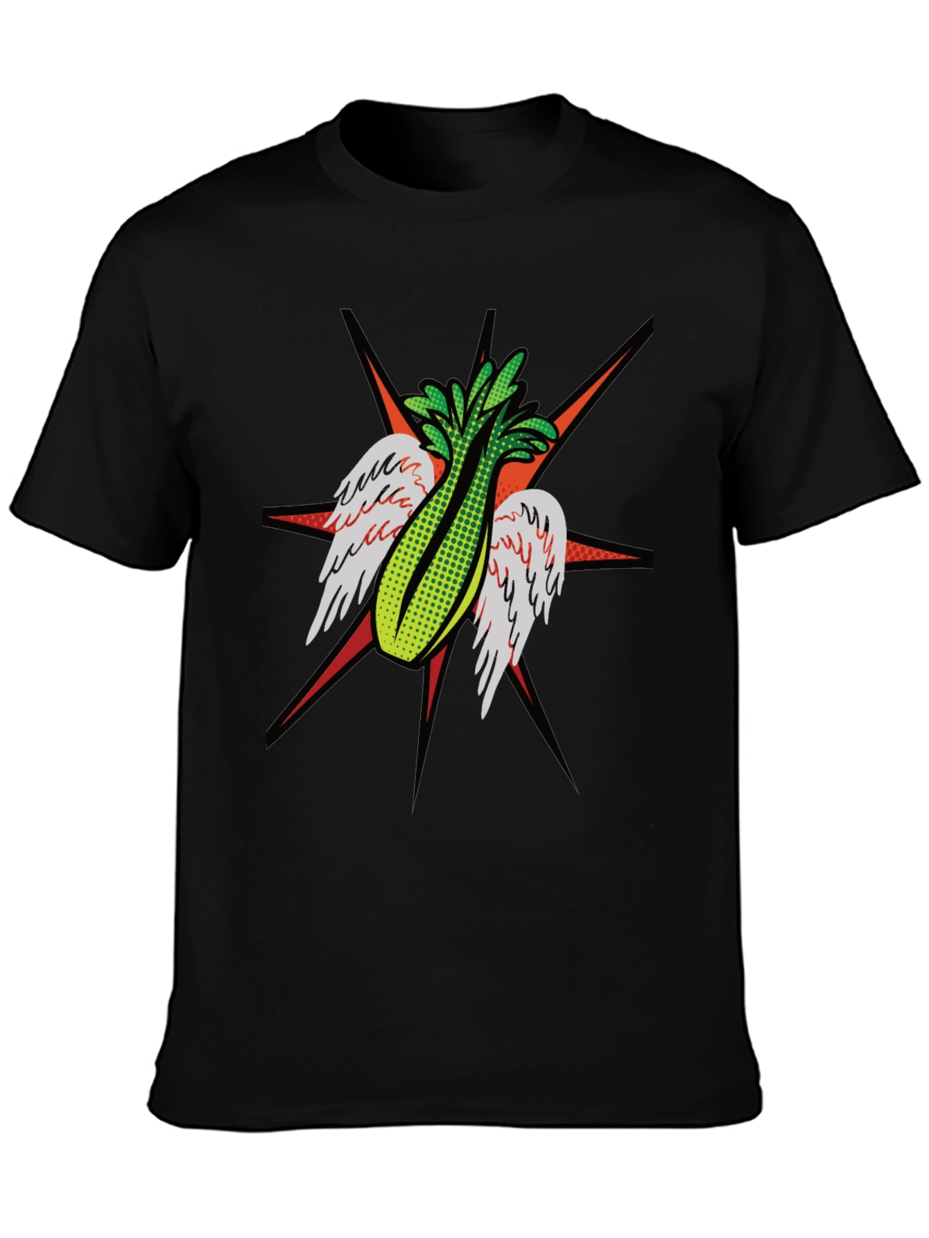 Black Winged Celery Graphic Tee - Quirky Black T-Shirt view 3