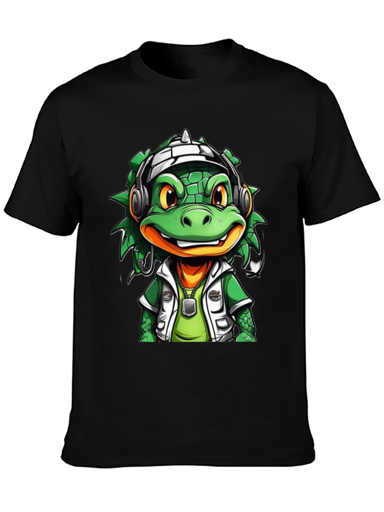 Black Cool Cartoon Lizard Graphic T-Shirt view 3