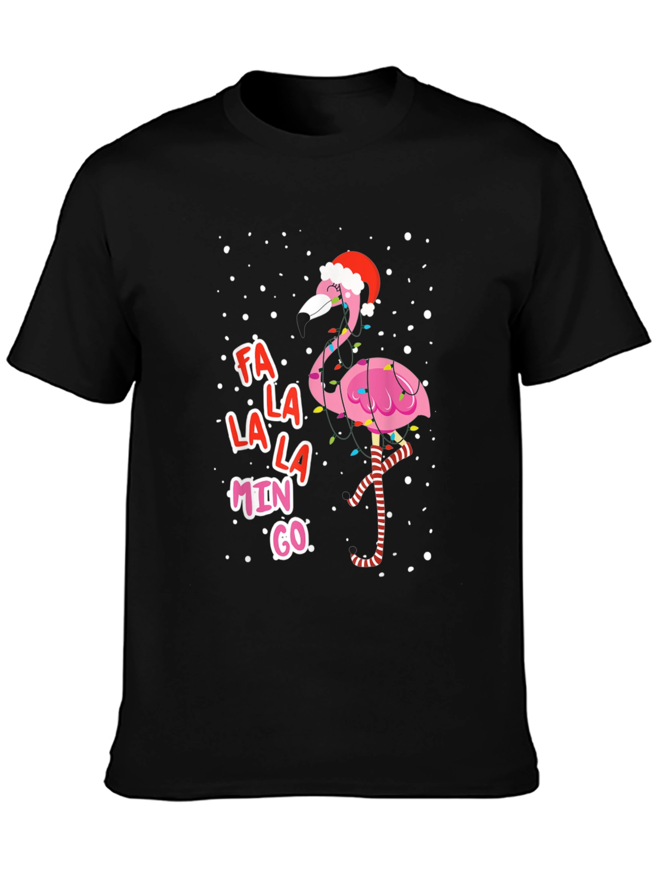 Black Festive Flamingo Christmas Tee - Fa La La La Mingo! view 3