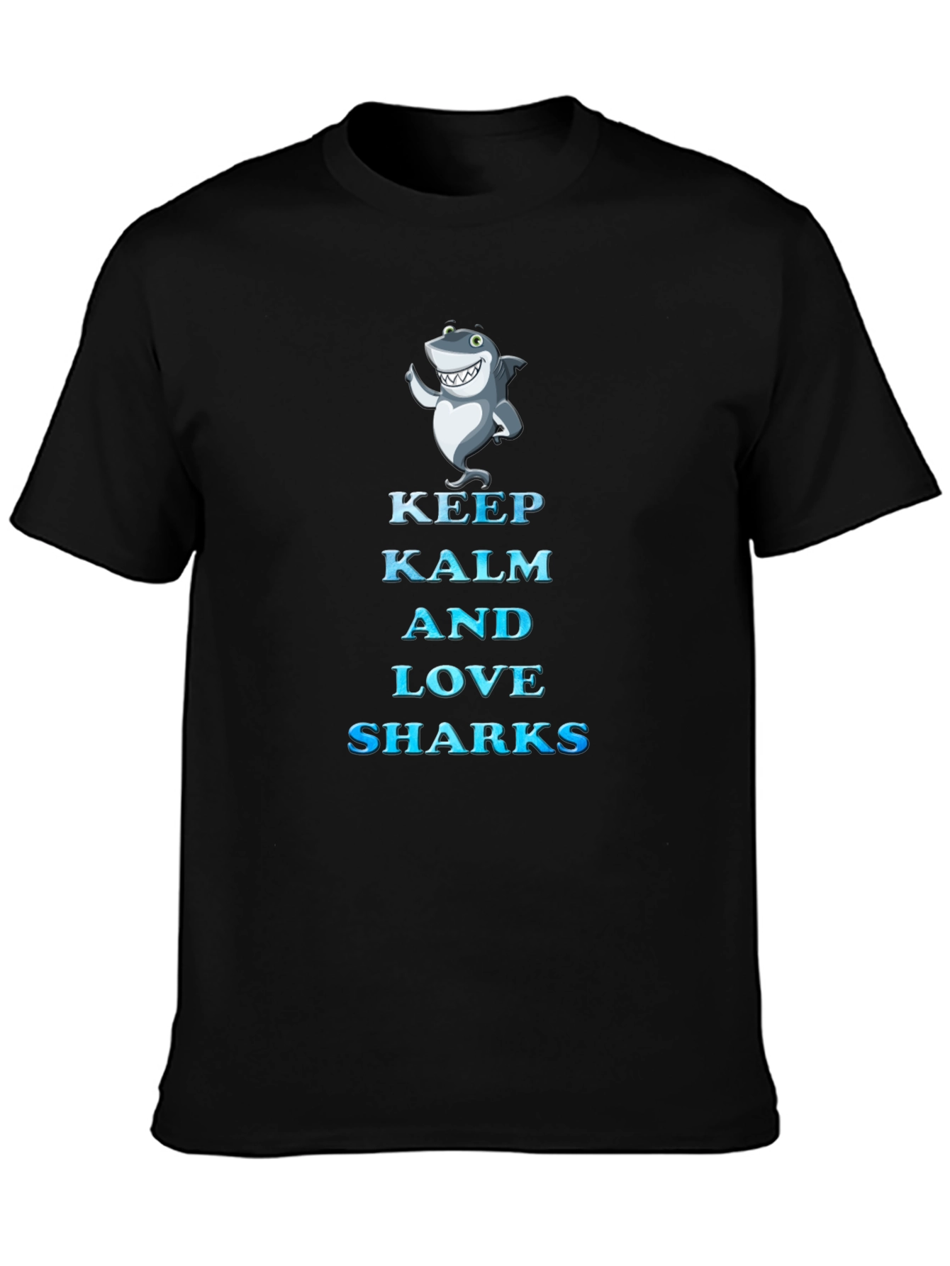 Black Keep Kalm and Love Sharks T-Shirt view 3