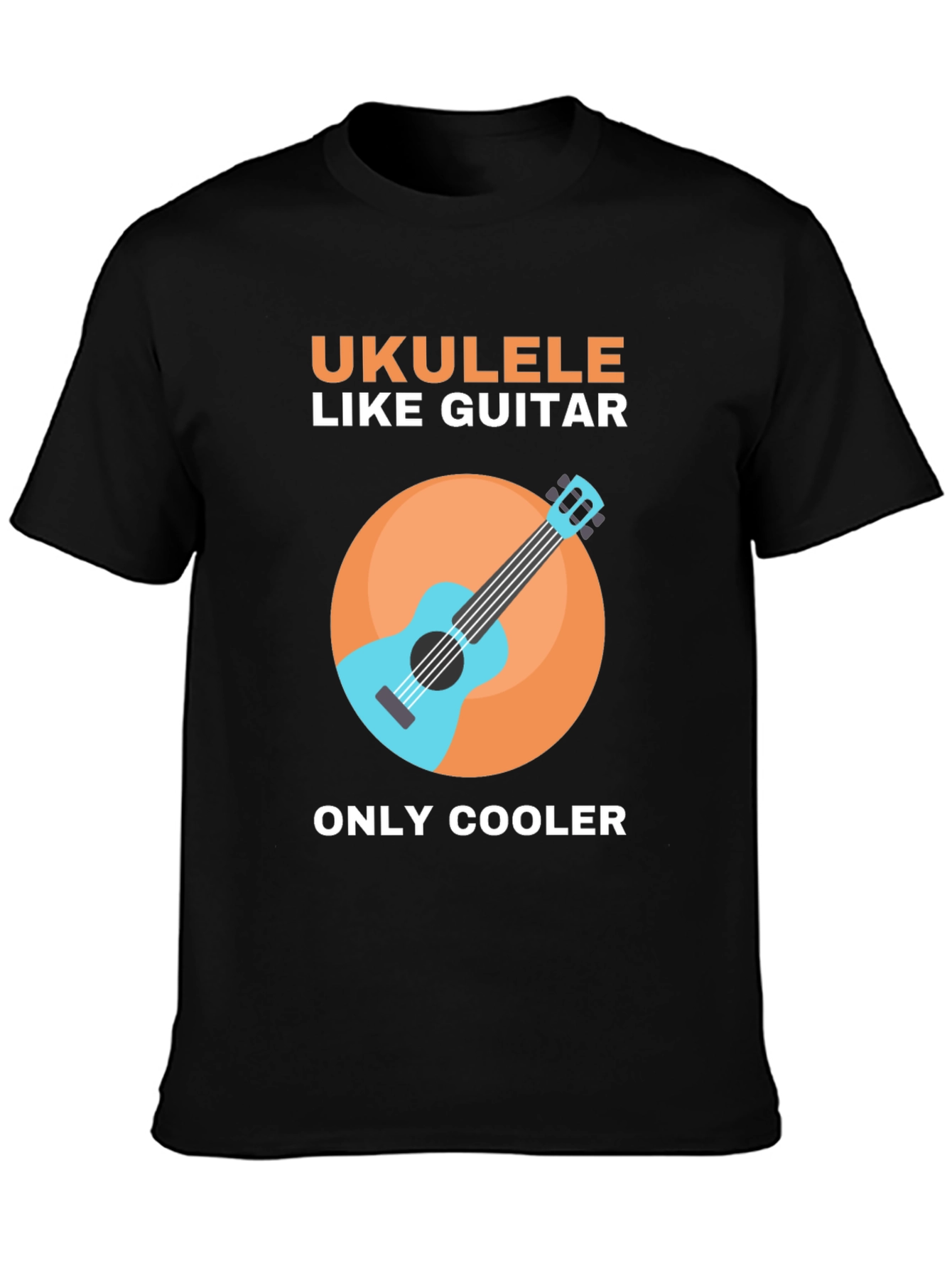 Black Ukulele Like Guitar Graphic Tee view 3