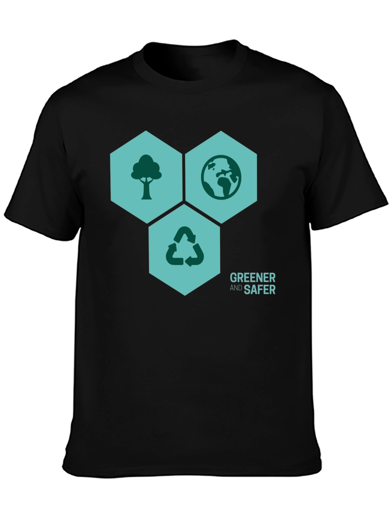 Black Eco-Friendly 'Greener & Safer' Graphic T-Shirt view 3