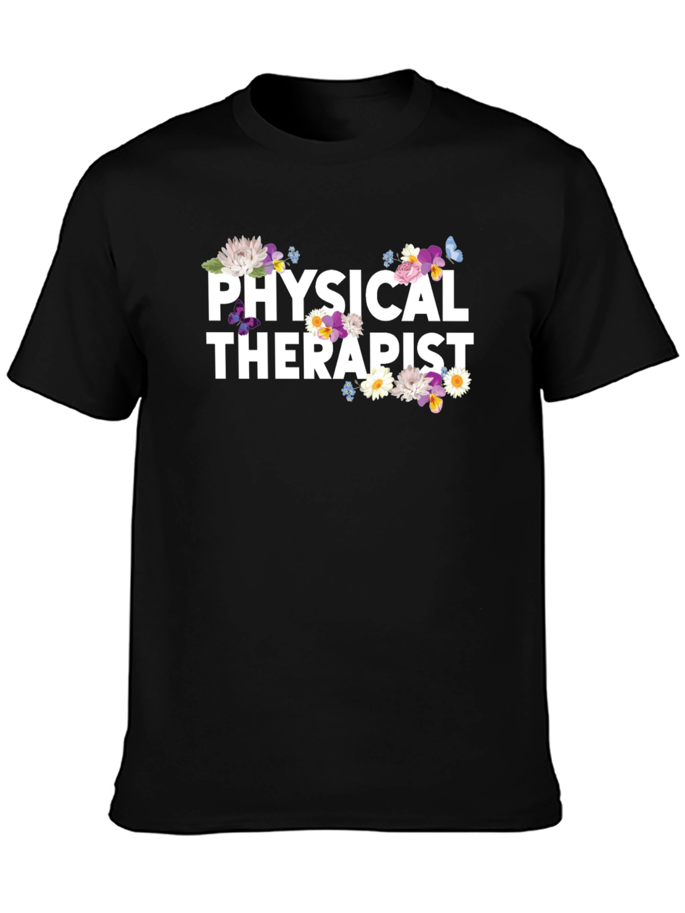 Black Floral Physical Therapist T-Shirt view 3