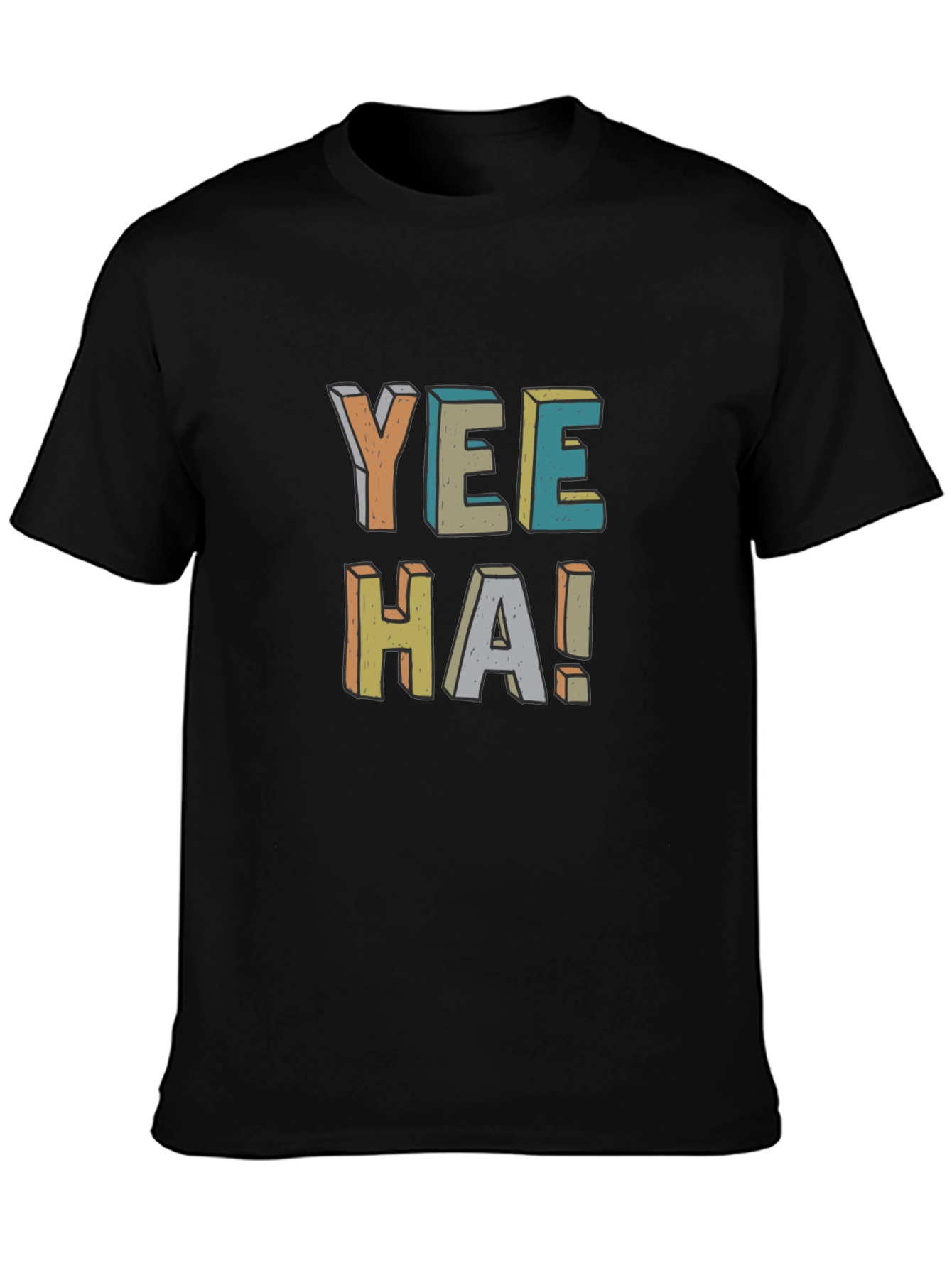 Black Retro Yee-Haw Graphic Tee - Black Cotton T-Shirt view 3