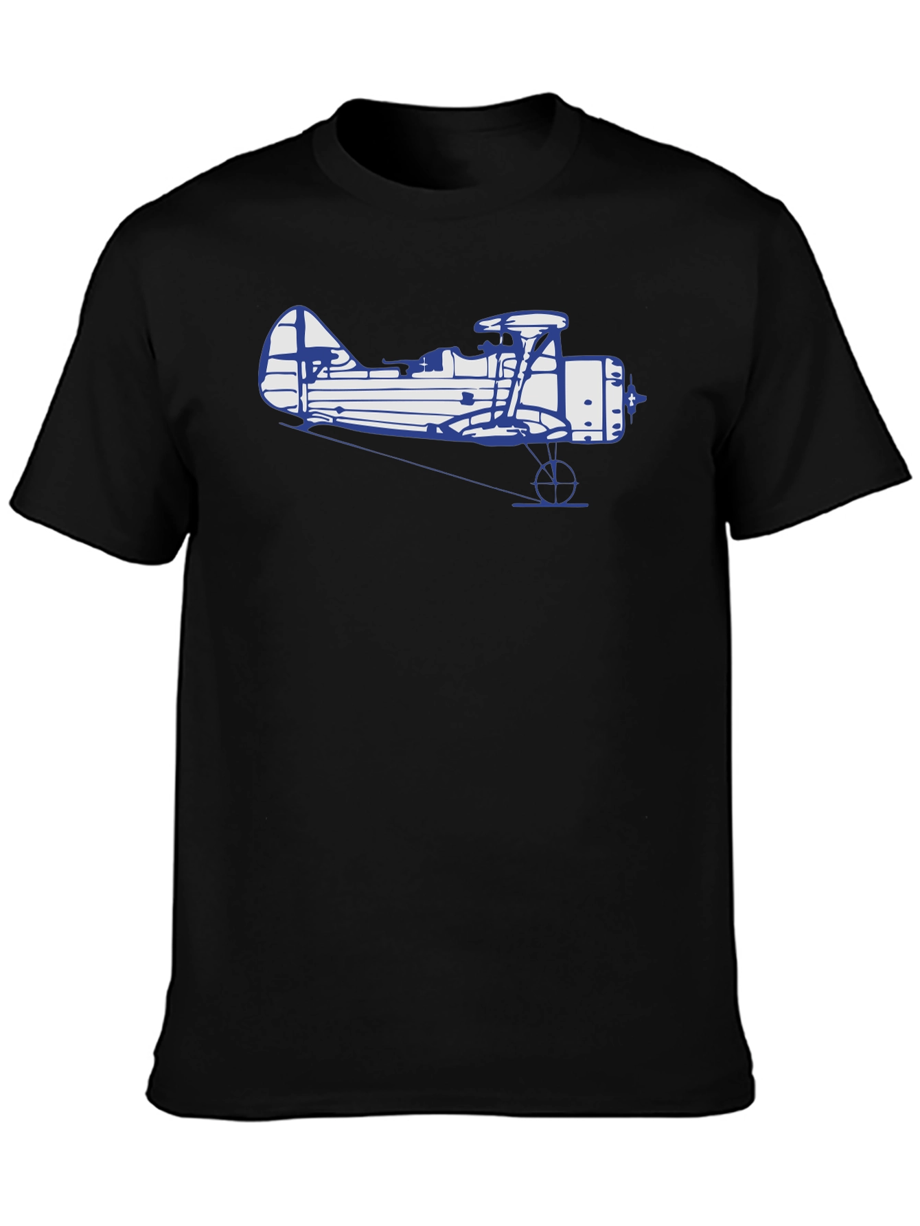 Black Vintage Biplane Graphic T-Shirt - Classic Style view 3