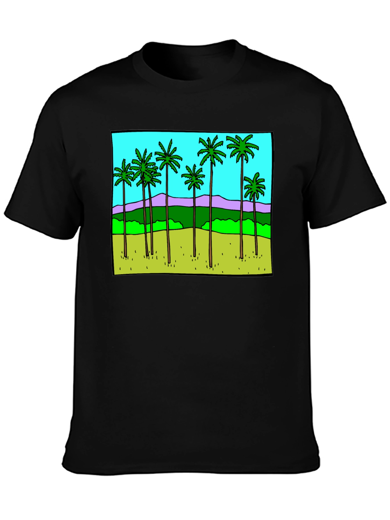 Black Palm Tree Graphic Tee - Black Casual T-Shirt view 3