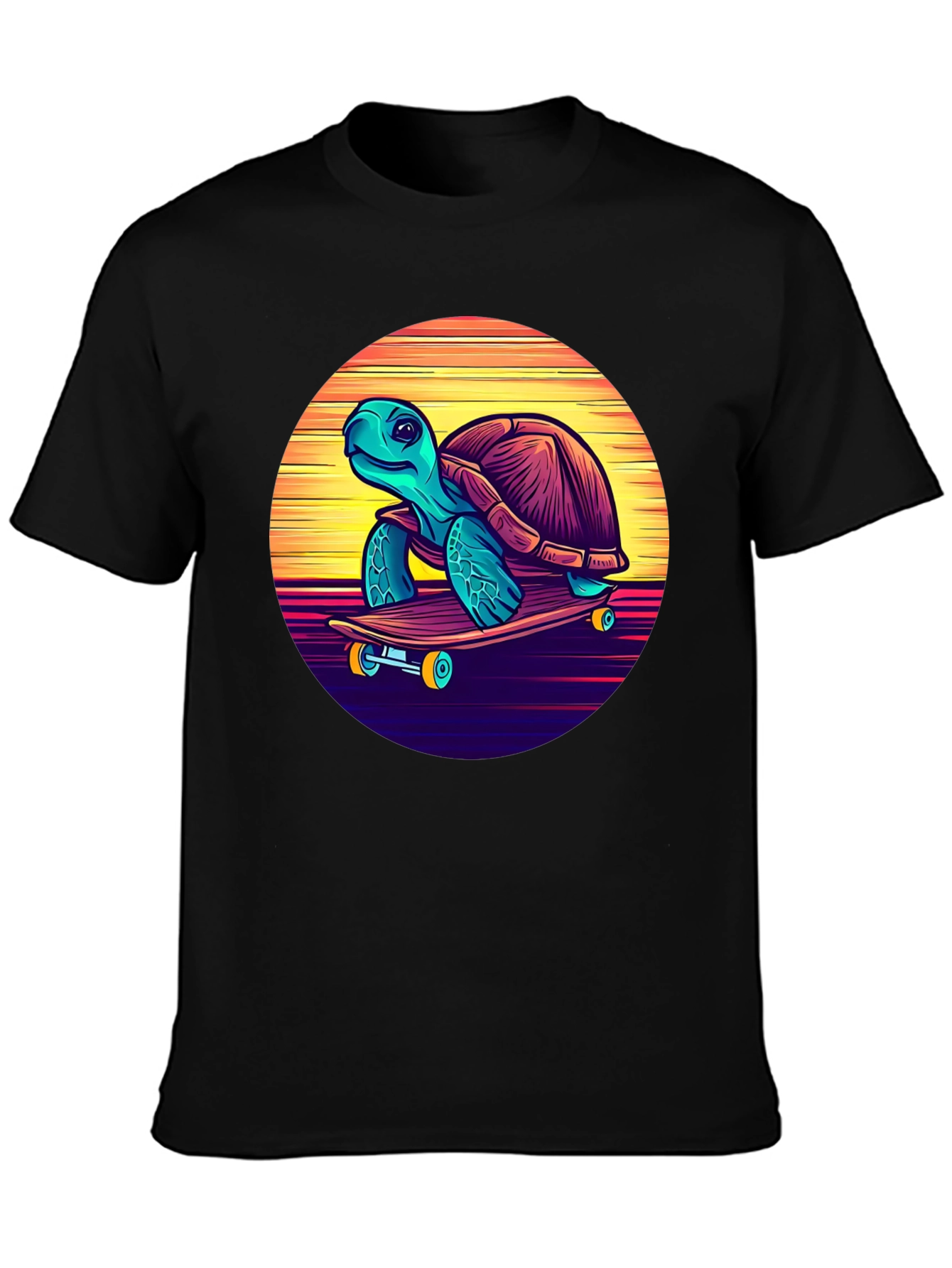 Black Skateboarding Turtle Graphic Tee - Cool Retro Design view 3