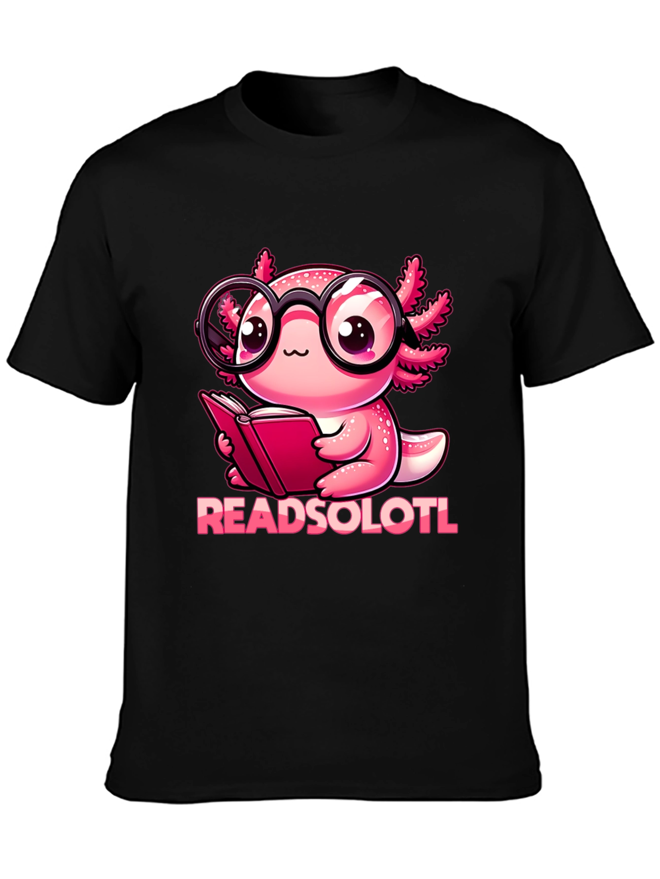 Black Readsolotl T-Shirt - Bookworm Axolotl view 3