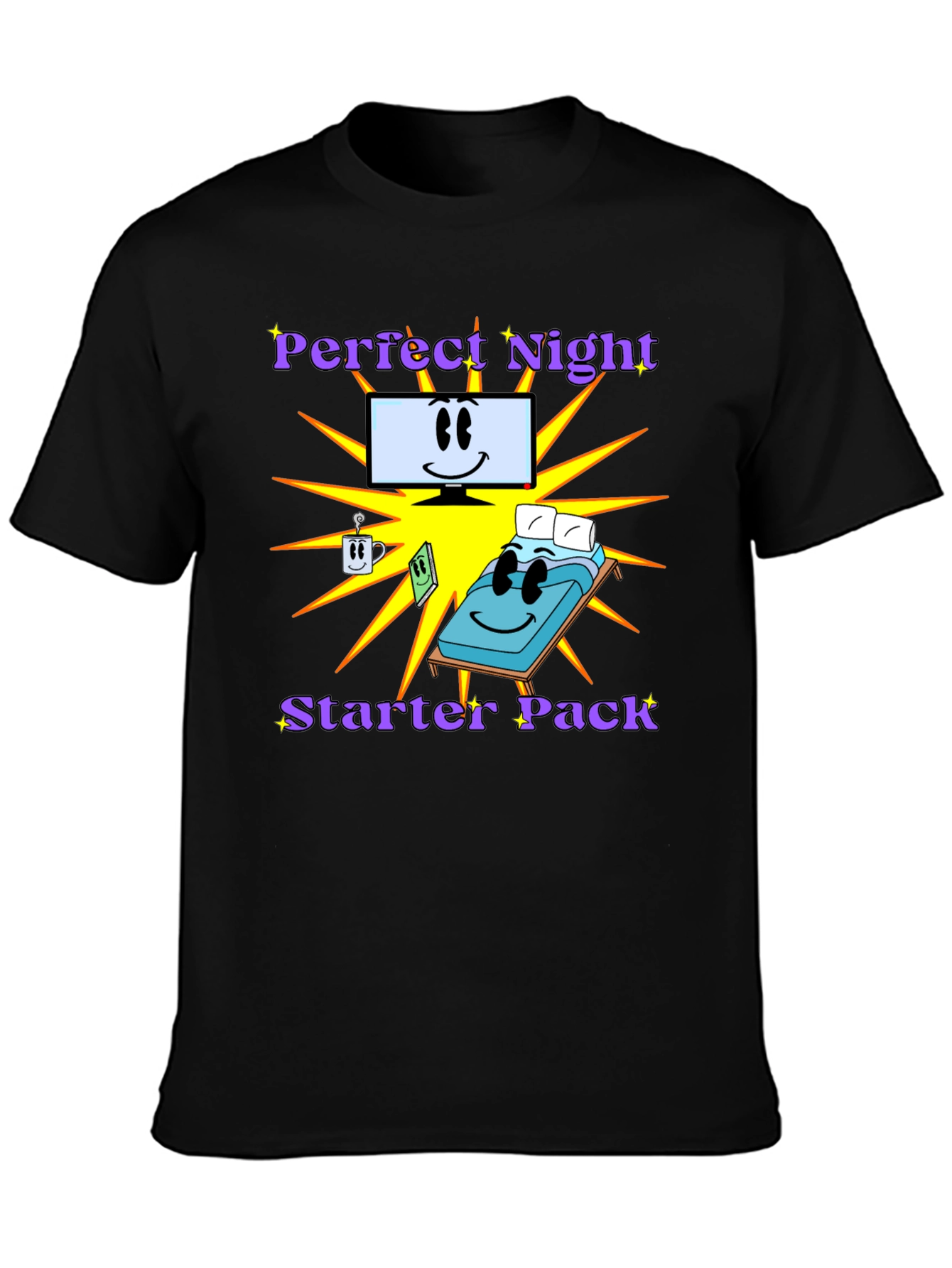 Black Perfect Night Starter Pack T-Shirt - Comfy Cartoon Tee view 3