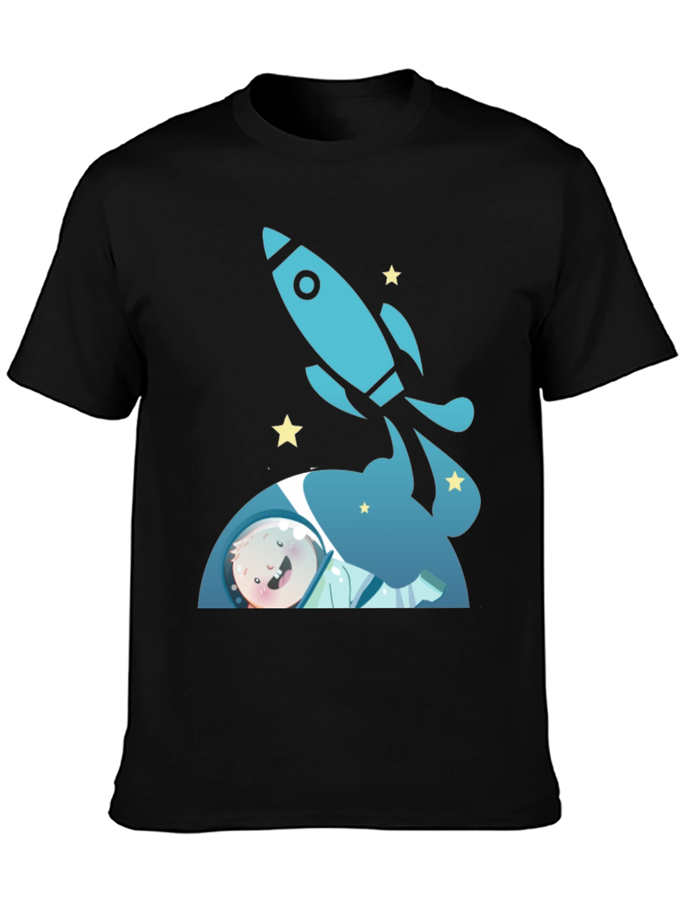 Black Astronaut & Rocket Black T-Shirt - Space Adventure! view 3