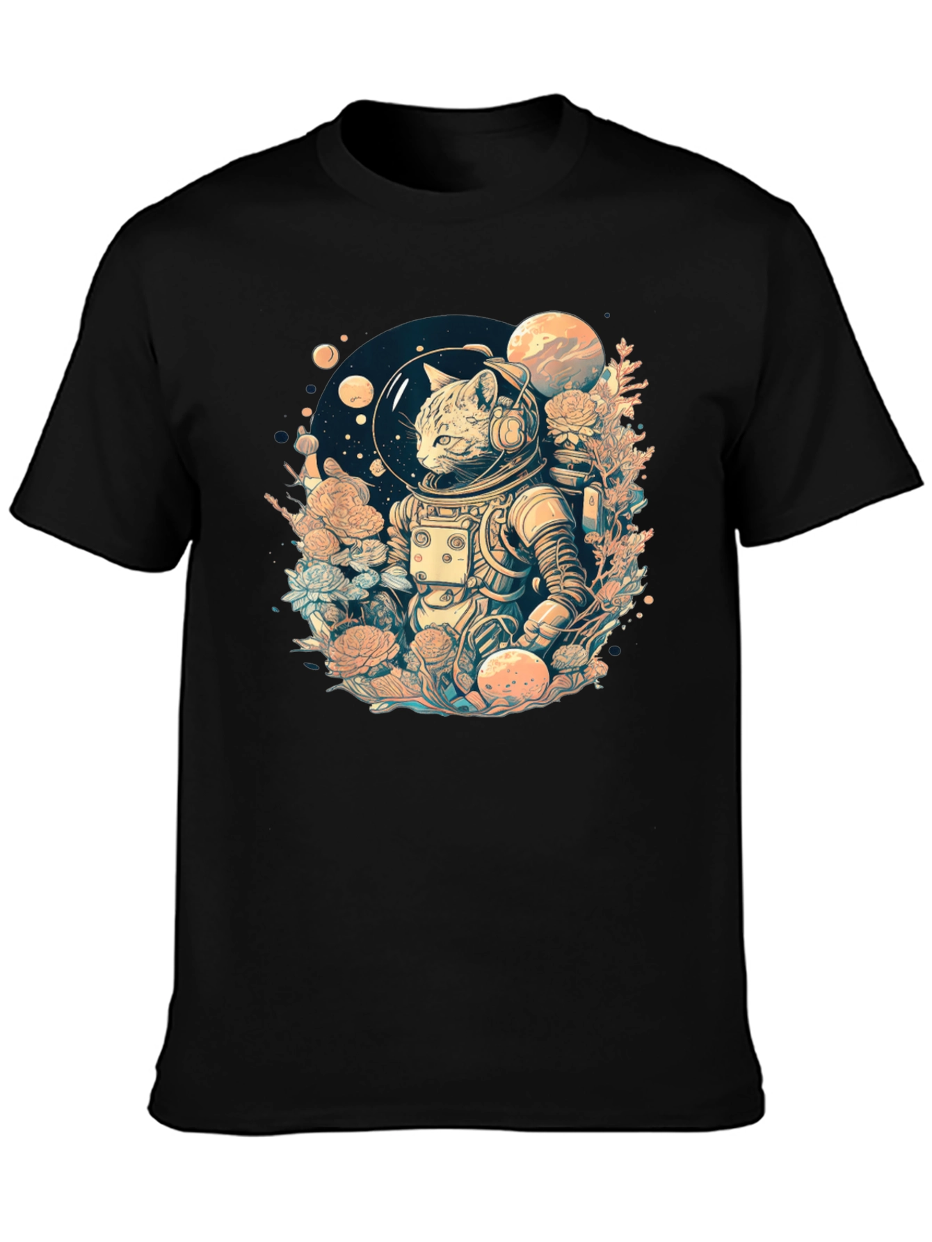 Black Cosmic Cat Astronaut Graphic Tee view 3