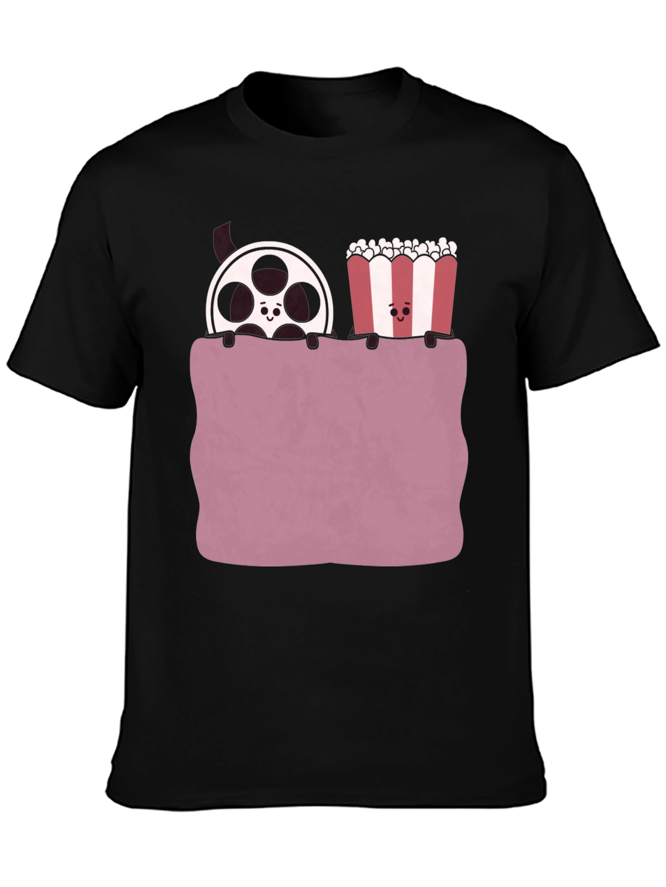 Black Movie Night T-Shirt - Reel & Popcorn Design view 3
