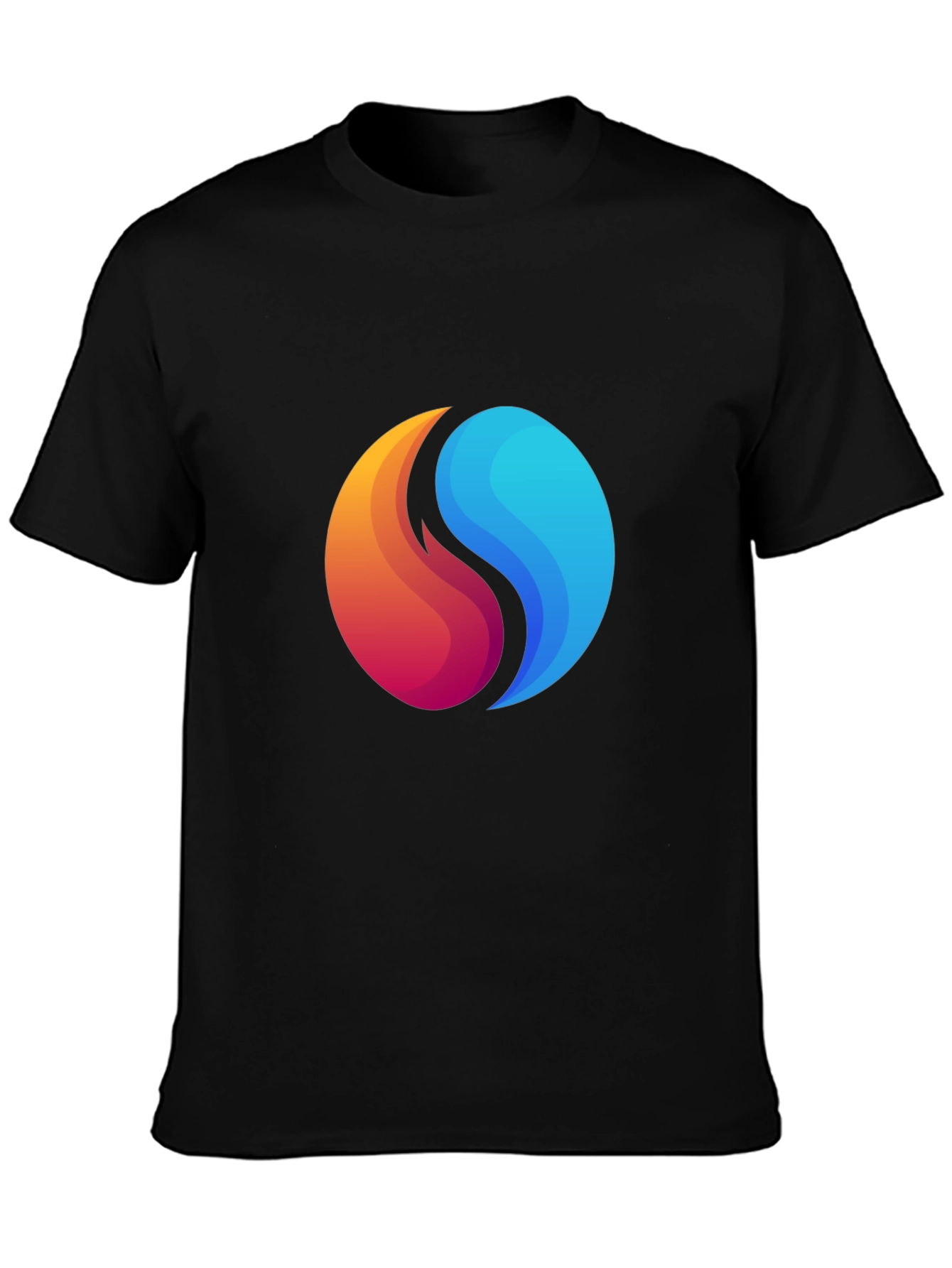Black Yin Yang Fire and Water Graphic Black T-Shirt view 3