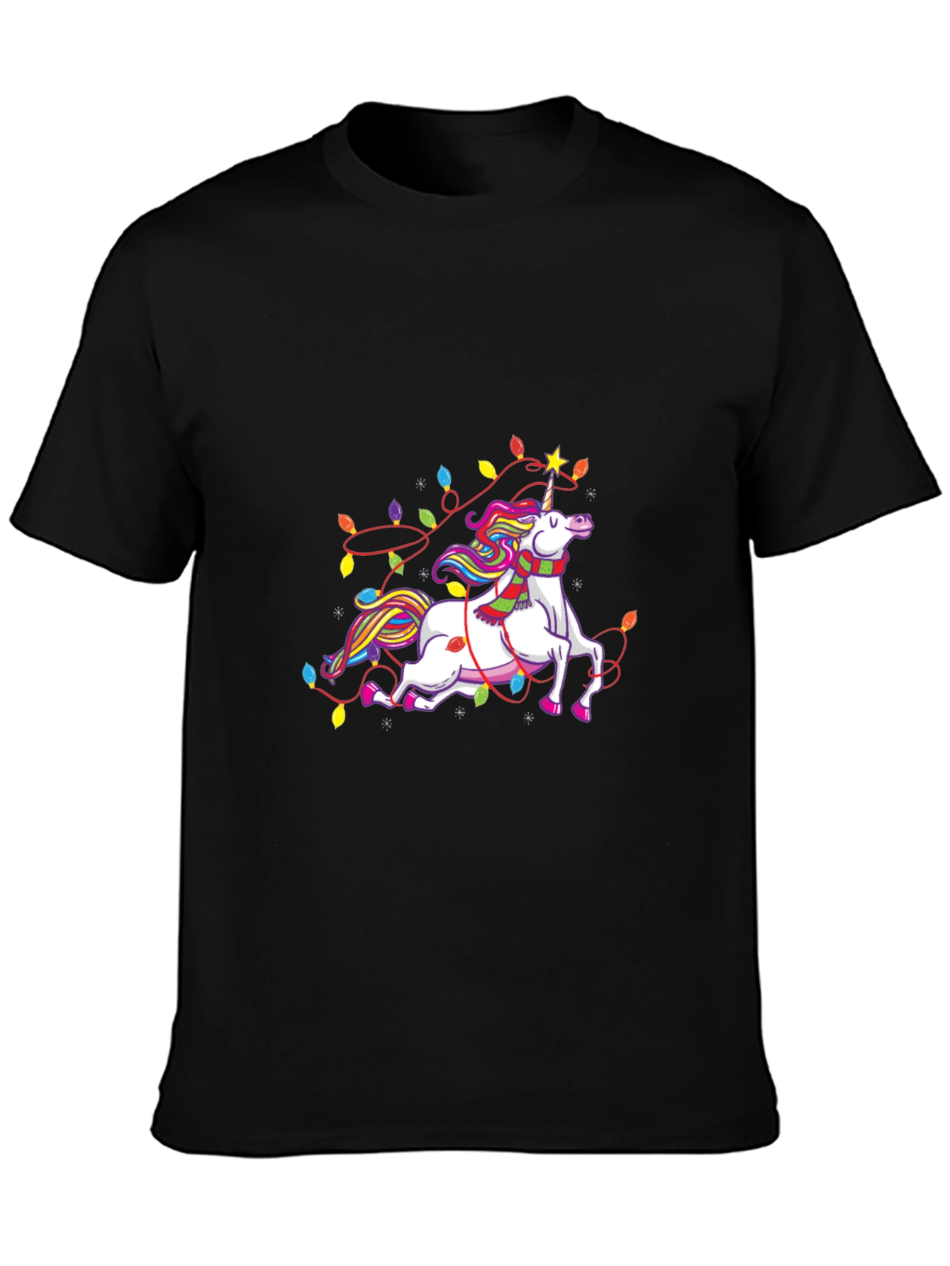 Black Unicorn Christmas Lights Black Tee view 3