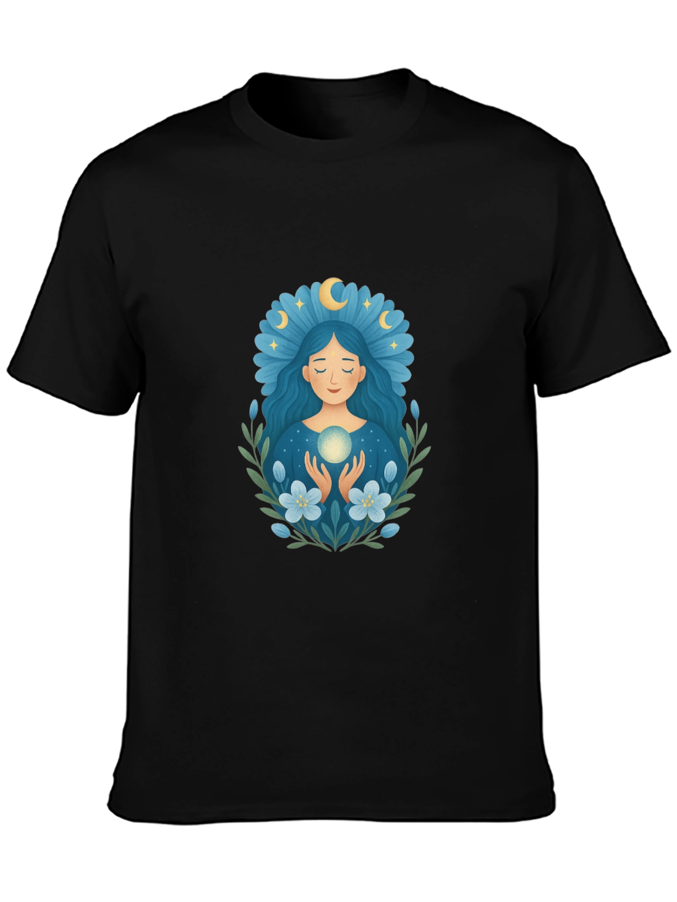 Black Mystic Moon Goddess T-Shirt - Black Cotton Tee view 3
