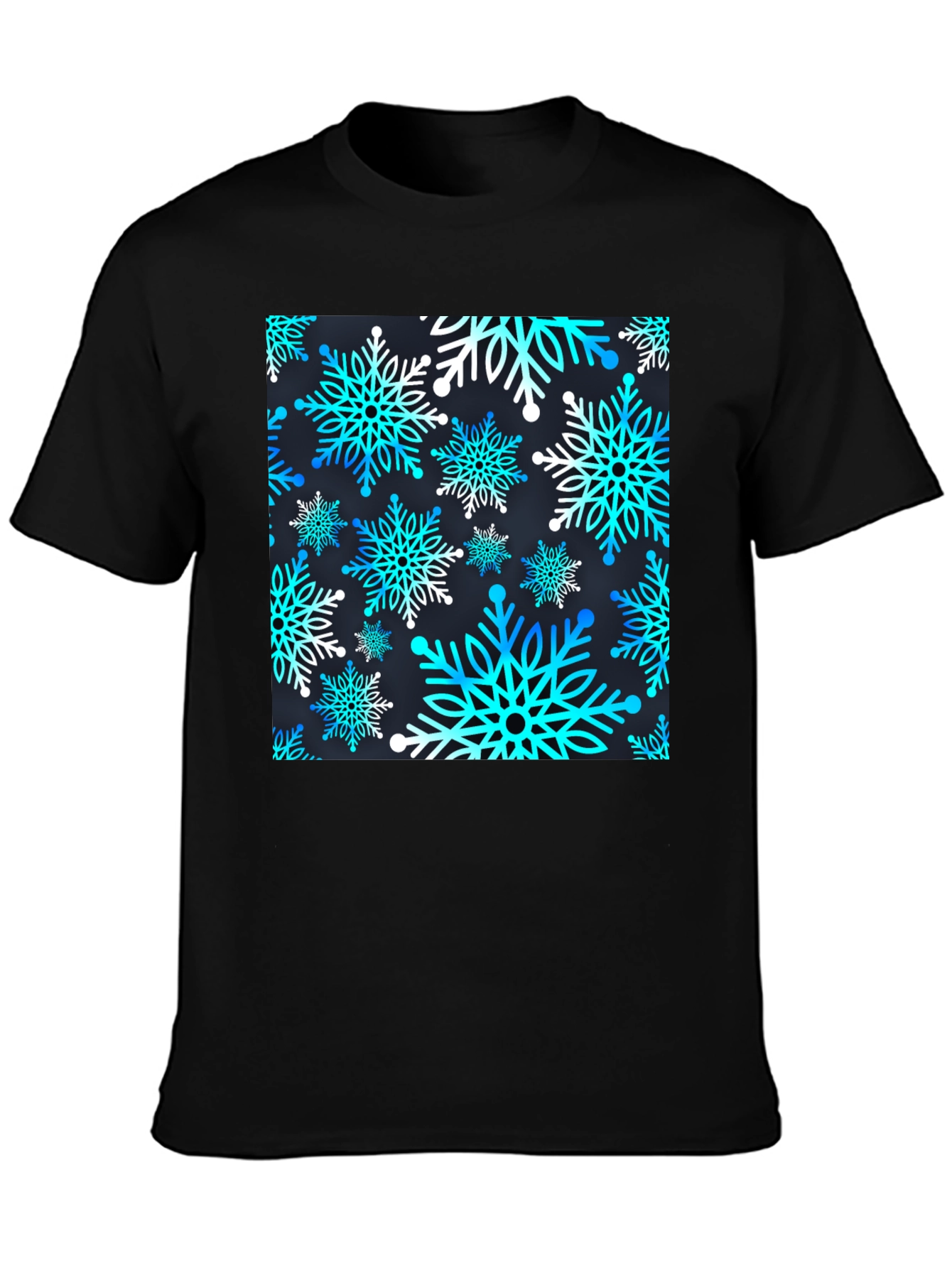 Black Snowflake Pattern T-Shirt view 3