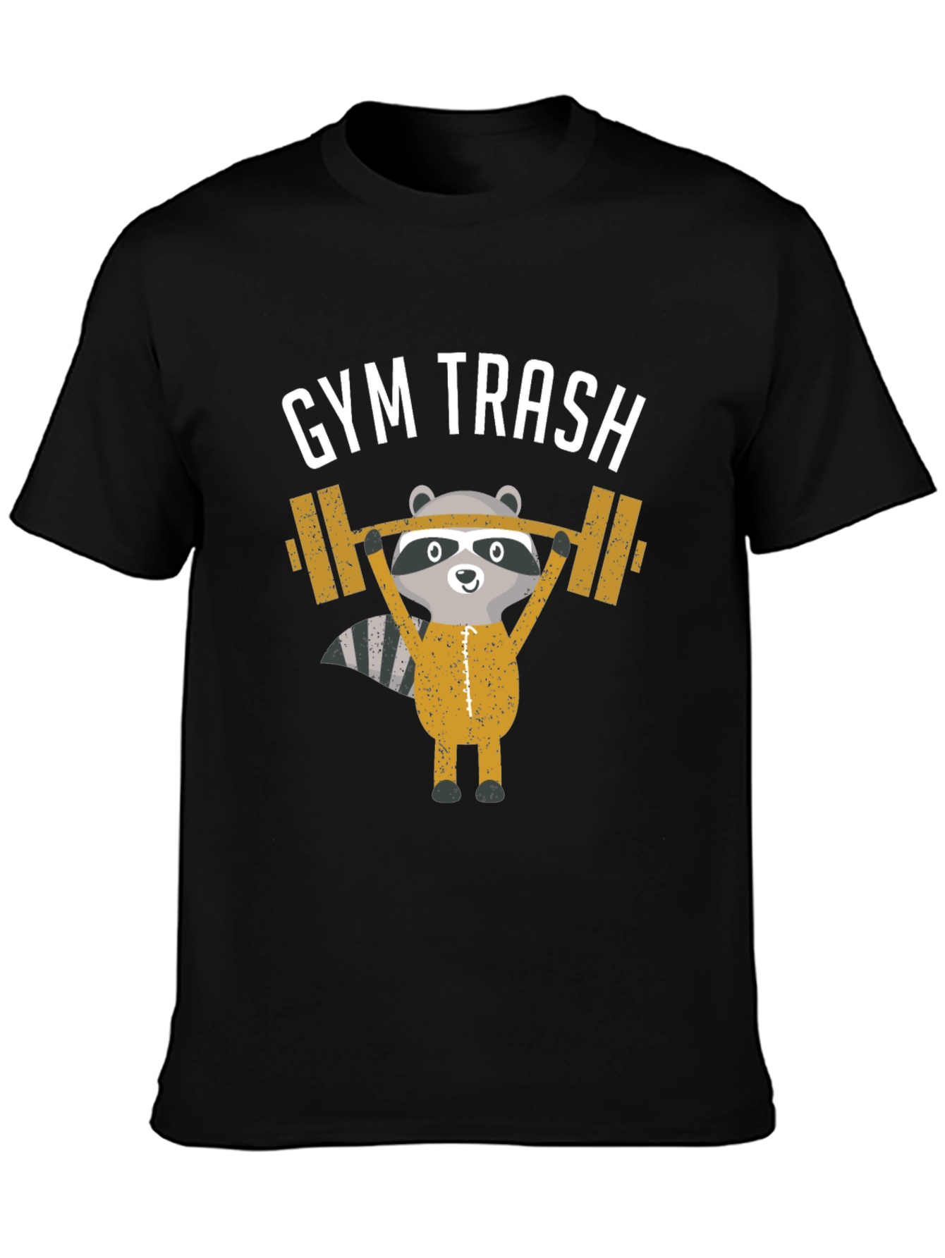Black Gym Trash Raccoon Weightlifting T-Shirt view 3