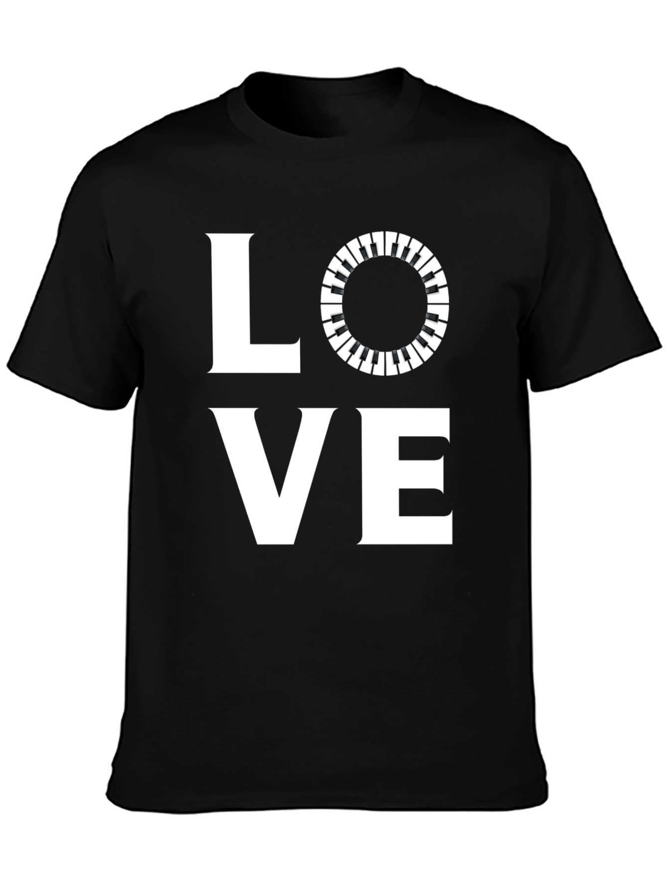 Black Love Music T-Shirt - Piano Keys Design view 3