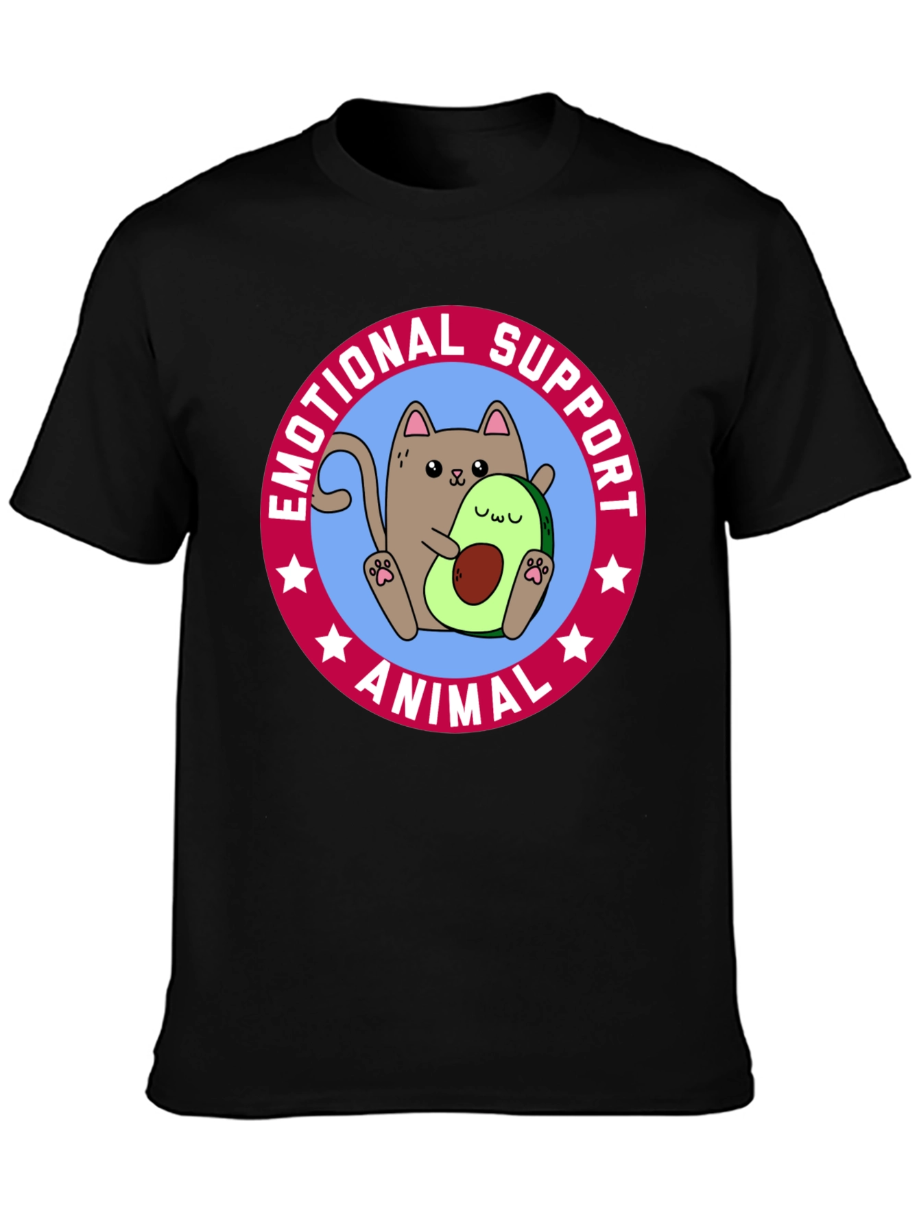 Black Emotional Support Animal T-Shirt - Cat & Avocado view 3