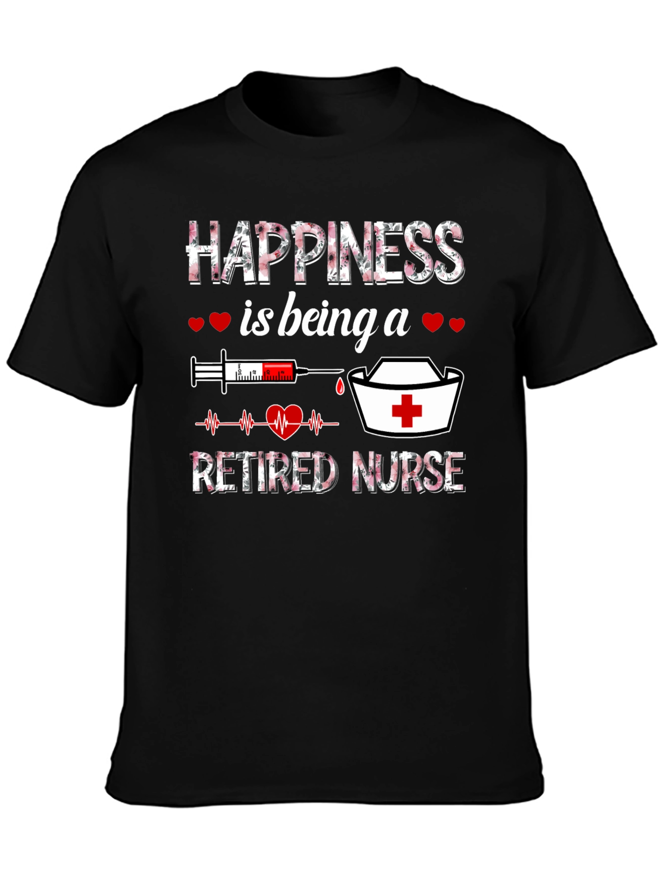 Black Happiness Is Being a Retired Nurse T-Shirt view 3