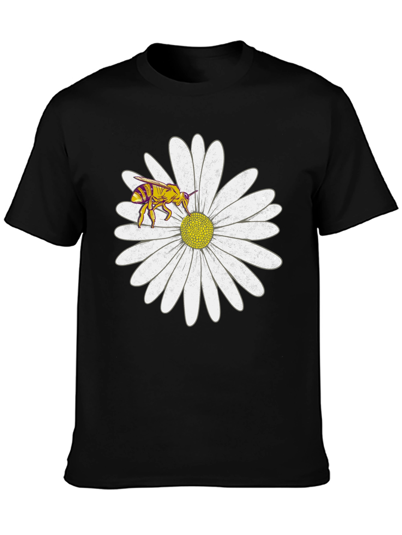 Black Bee on Daisy Graphic Tee - Black Cotton T-Shirt view 3