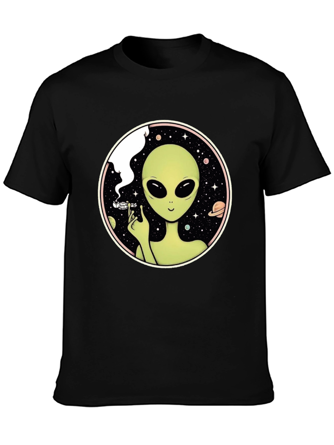 Black Alien Smoking Weed T-Shirt - Black view 3