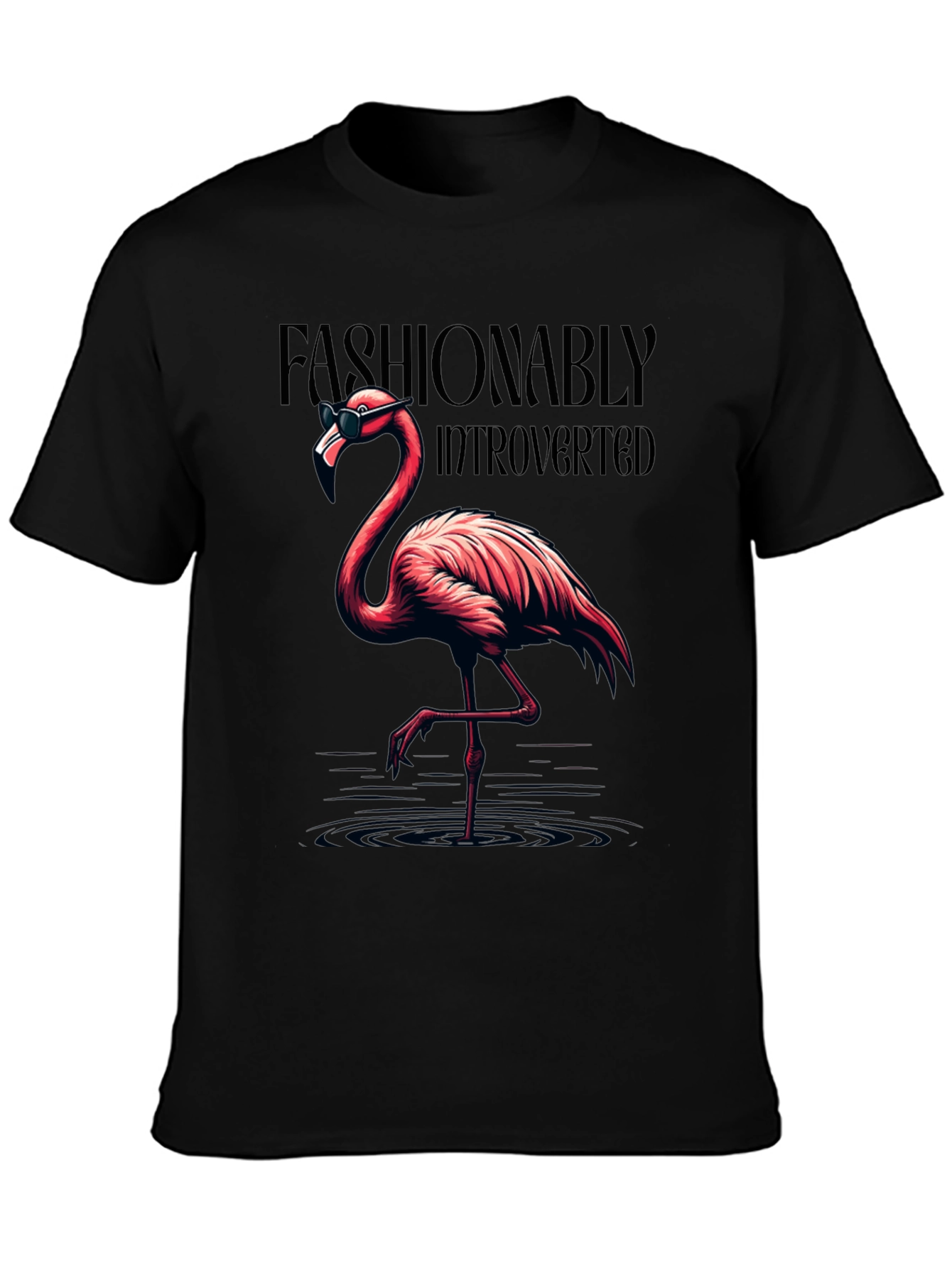 Black Fashionably Introverted Flamingo T-Shirt view 3
