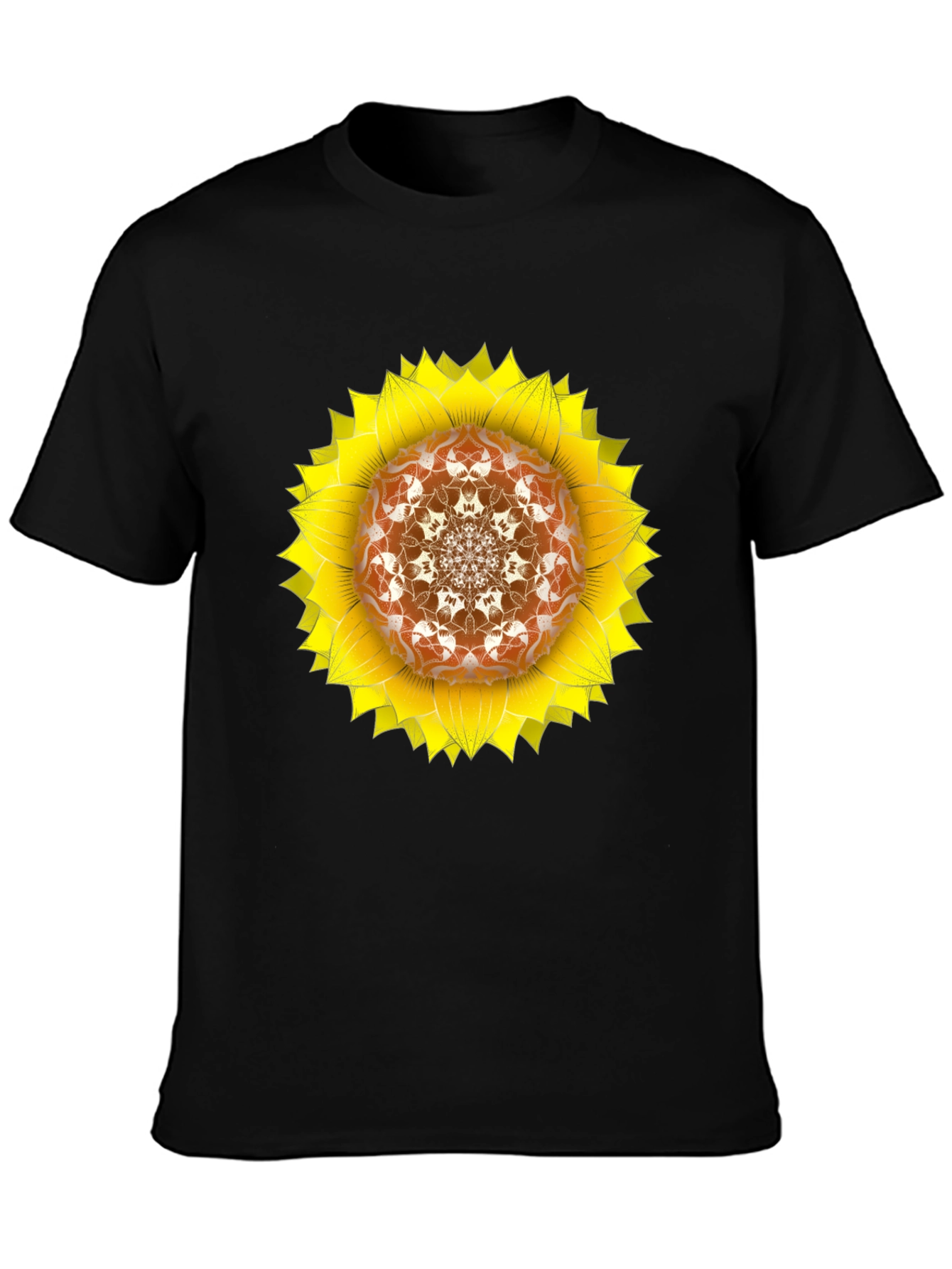 Black Sunflower Mandala Black T-Shirt view 3