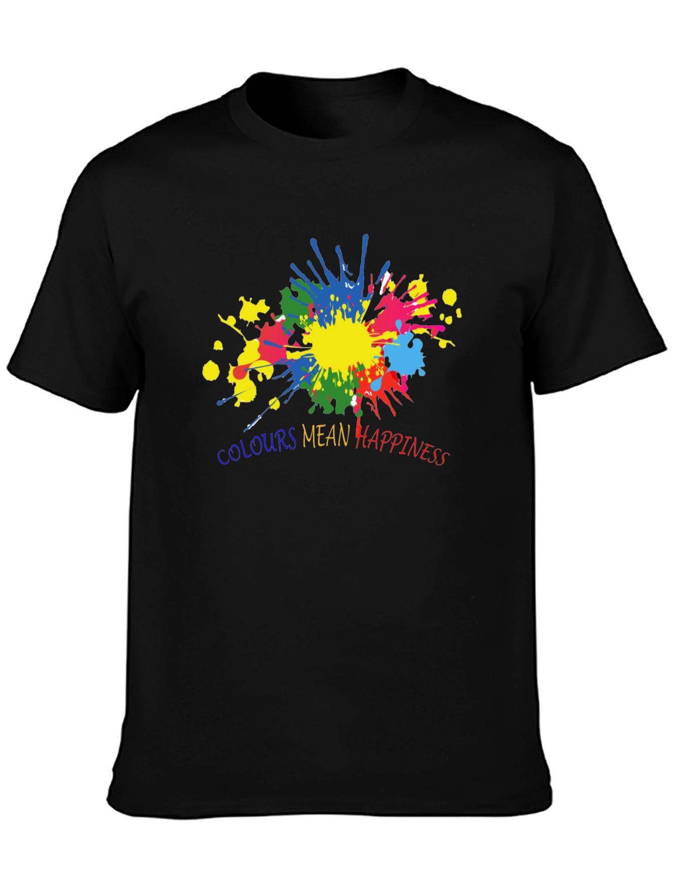 Black Colorful Happiness Graphic Black T-Shirt view 3