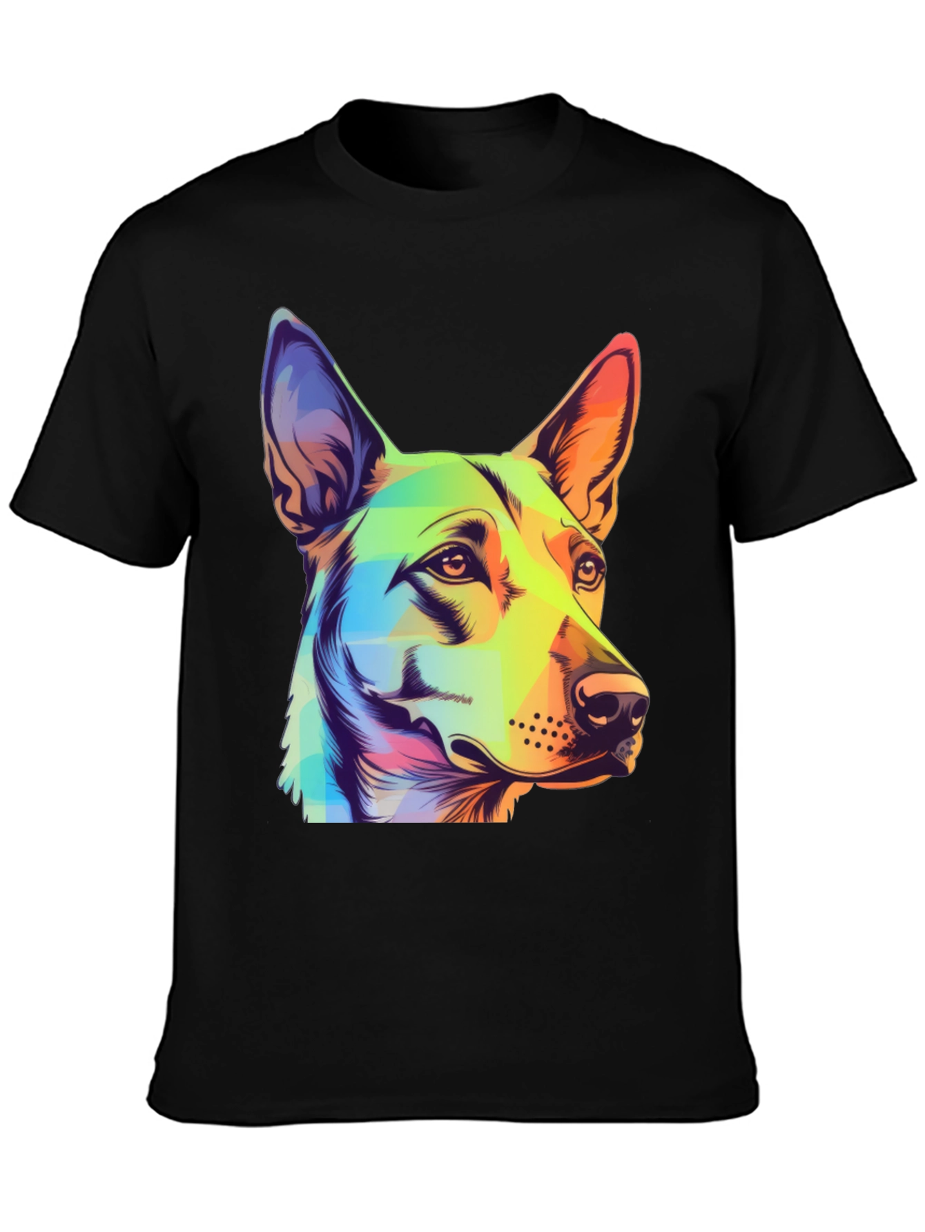 Black Colorful Dog Graphic Tee - Unique Animal Art view 3