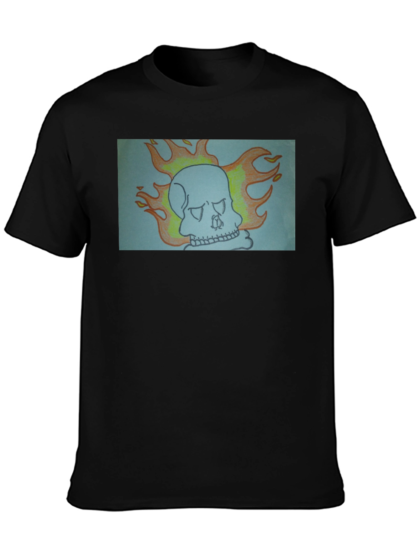 Black Flaming Skull Graphic Tee - Black Cotton view 3