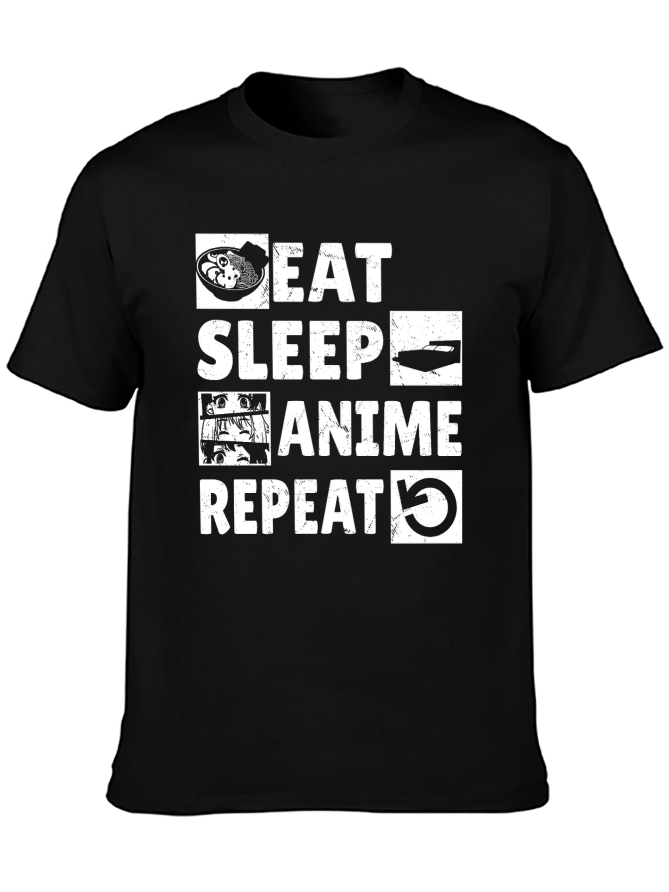 Black Eat Sleep Anime Repeat Graphic T-Shirt view 3
