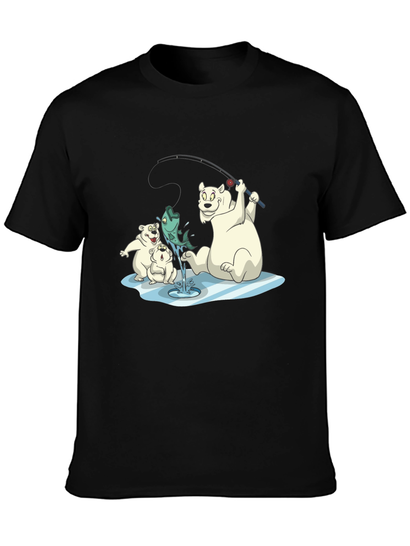 Black Polar Bear Fishing T-Shirt view 3