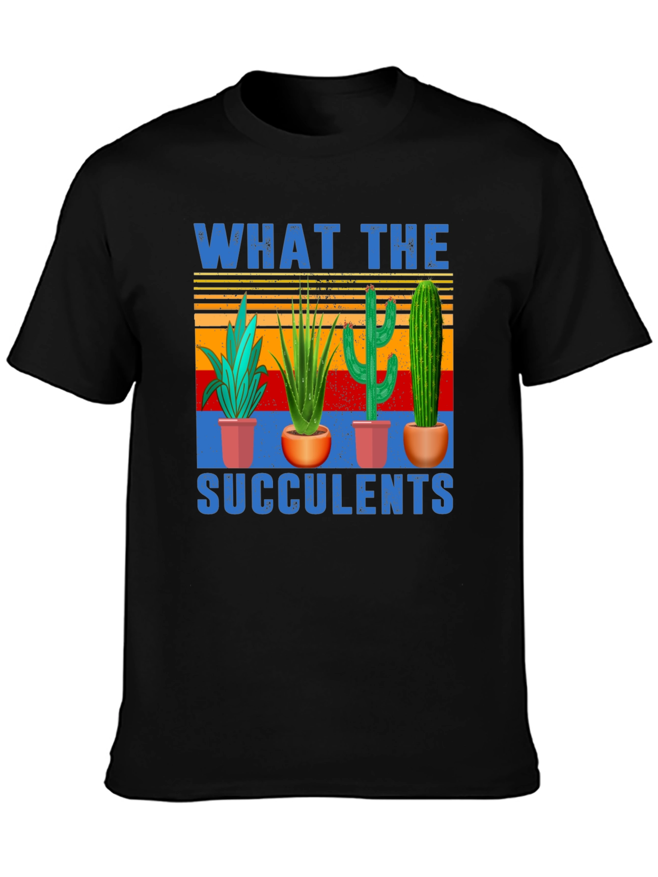 Black What The Succulents T-Shirt | Novelty Graphic Tee view 3