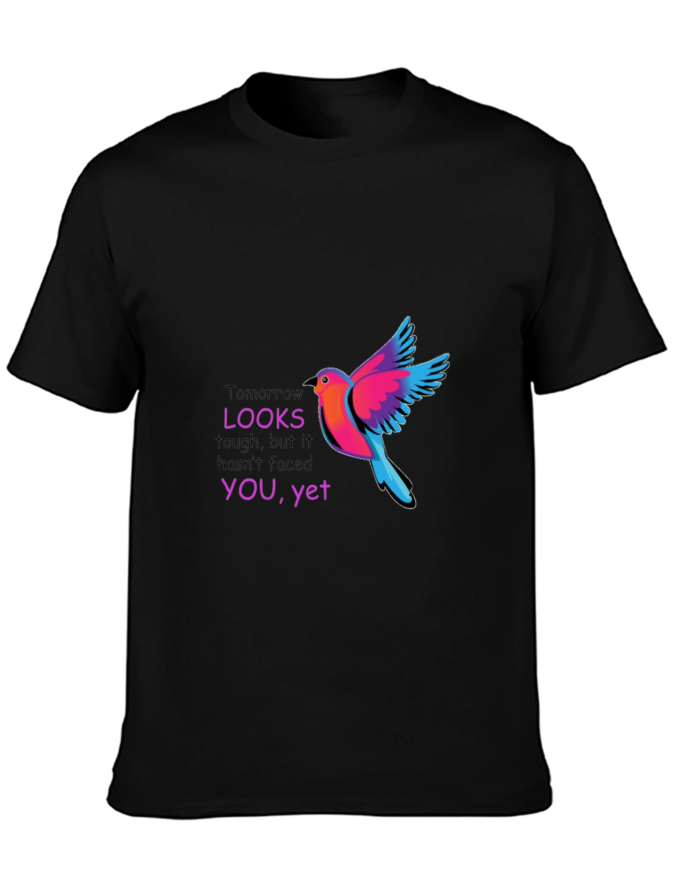Black Motivational Bird Graphic Black T-Shirt view 3