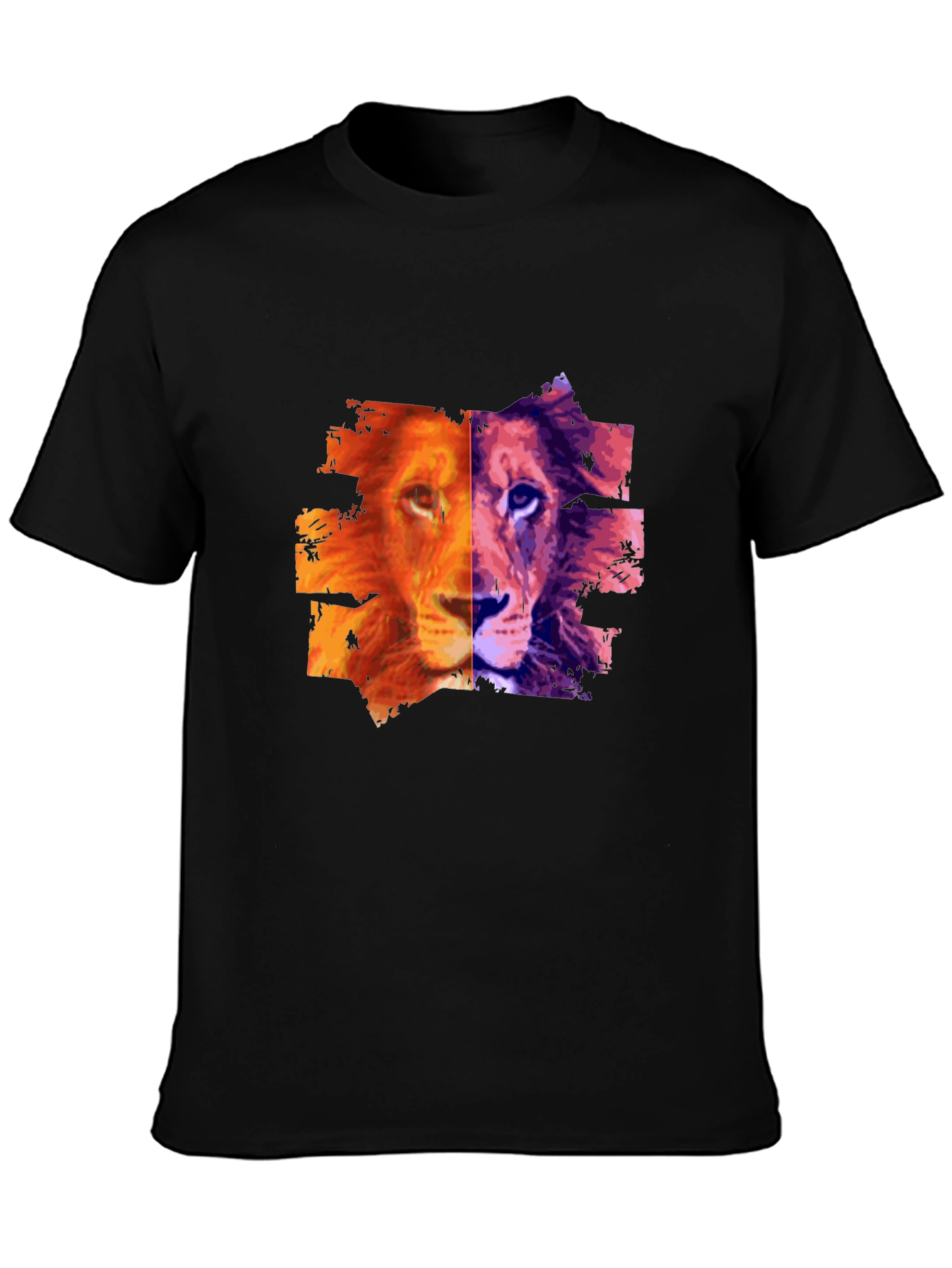 Black Lion Split Face Graphic Print Black T-Shirt view 3