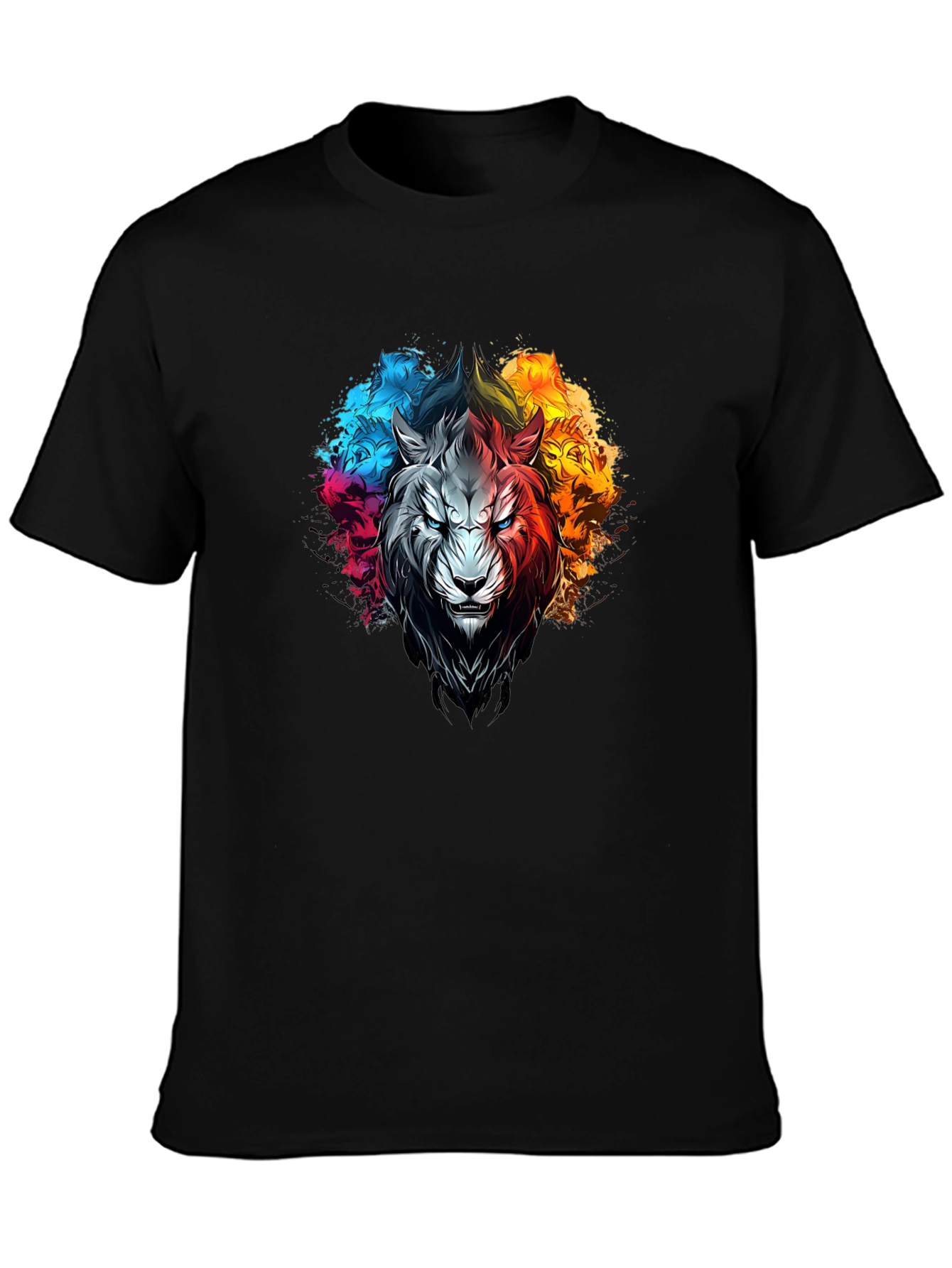 Black Colorful Lion Graphic Print T-Shirt view 3