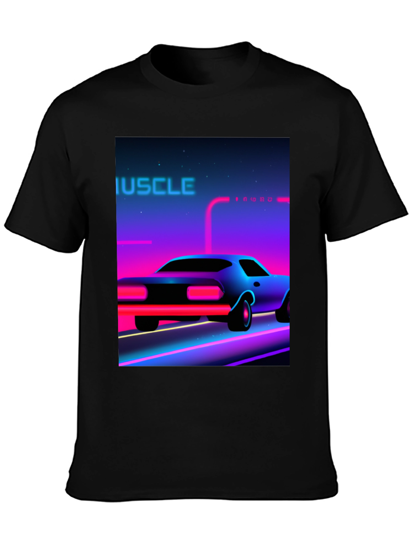 Black Retro Muscle Car Graphic Tee - Black Cotton T-Shirt view 3