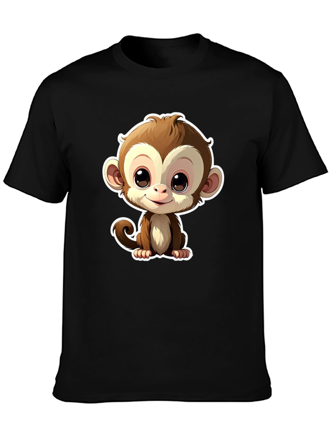 Black Cute Monkey Graphic Tee - Black Casual T-Shirt view 3