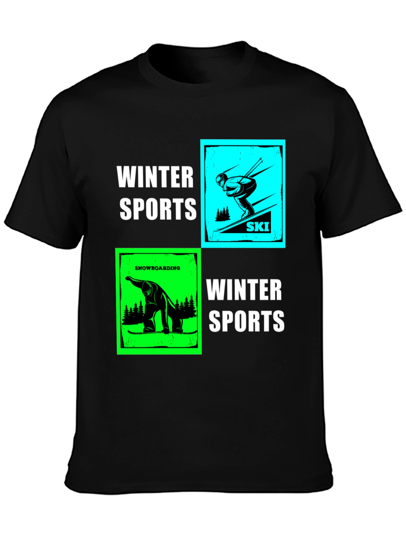 Black Winter Sports Graphic T-Shirt - Skiing & Snowboarding view 3