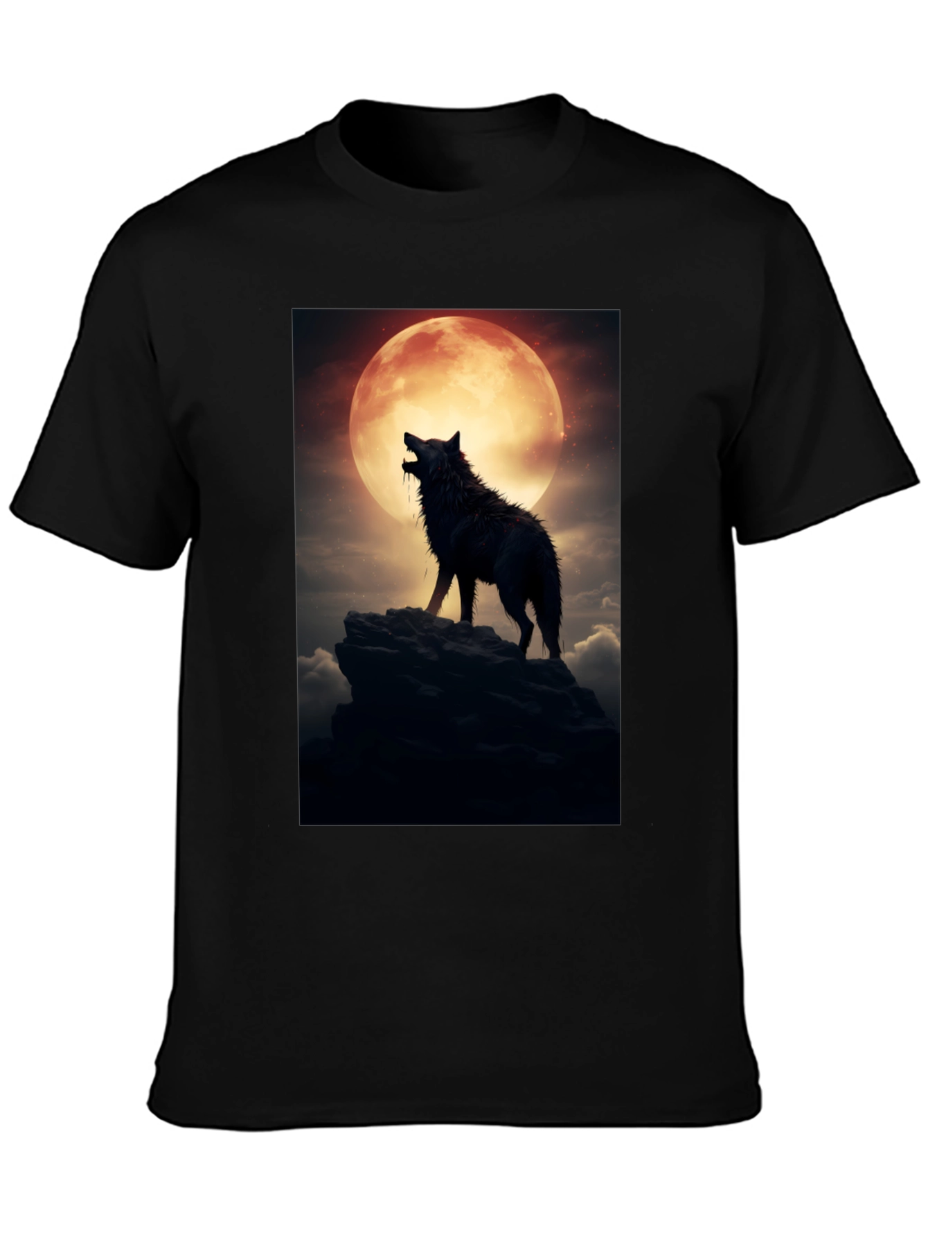 Black Wolf Howling at Moon Graphic Tee view 3