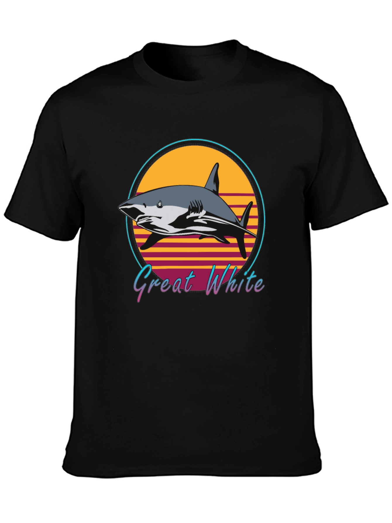 Black Great White Shark Retro Style T-Shirt view 3
